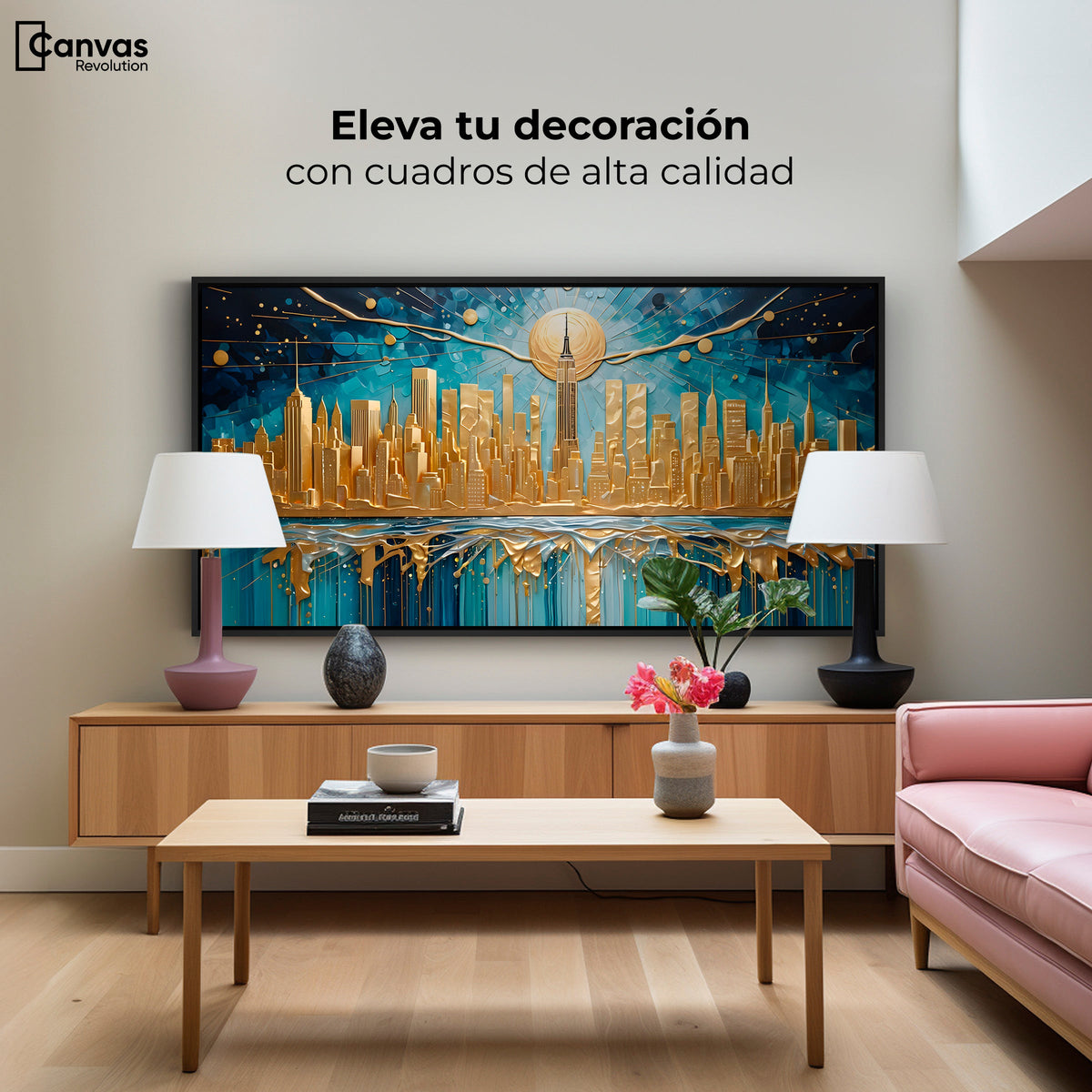 Cuadros Decorativos Canvas Revolution | New York Paint Oro | Montaje2