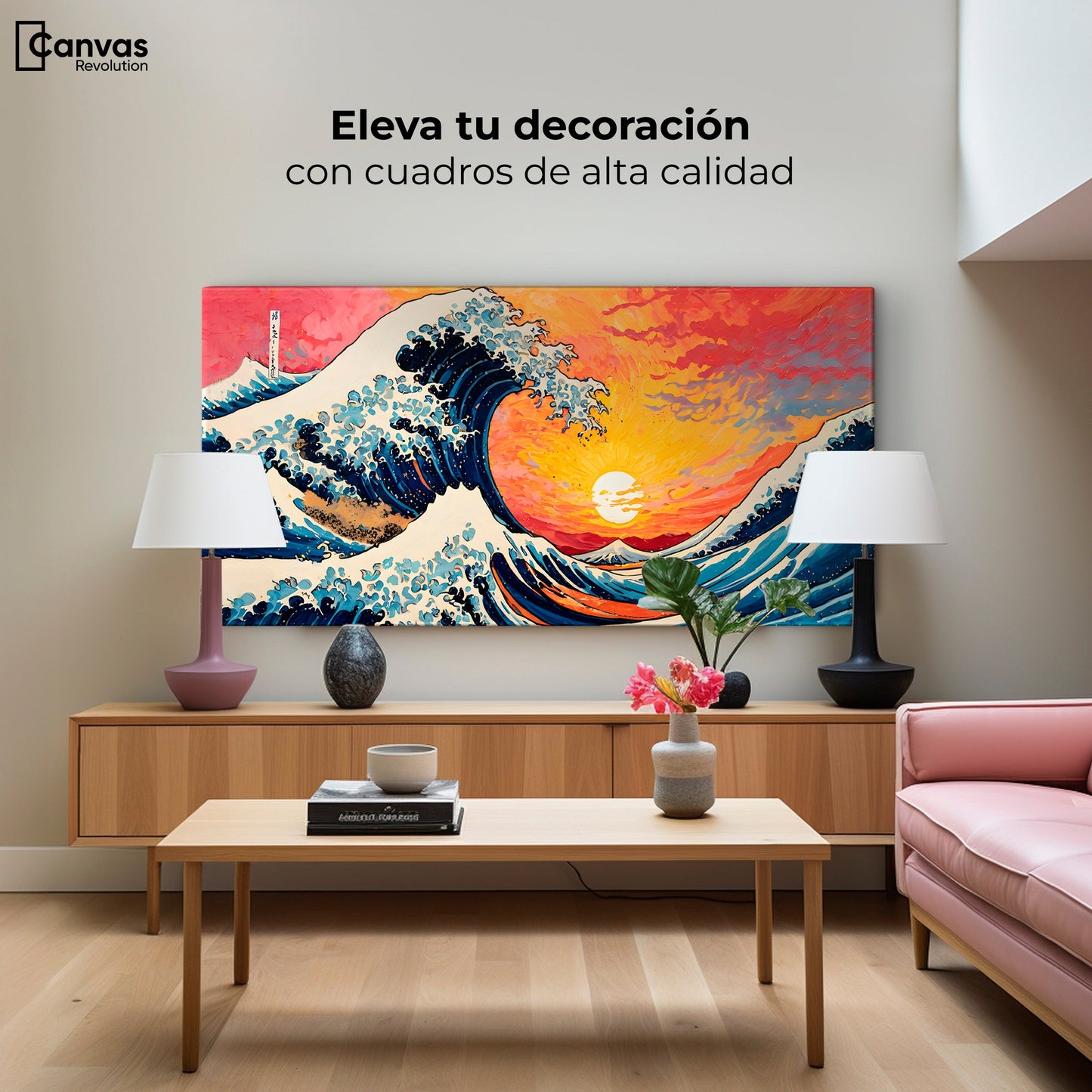 Cuadros Decorativos Canvas Revolution | Ocaso Ola Kanagawa | Montaje2