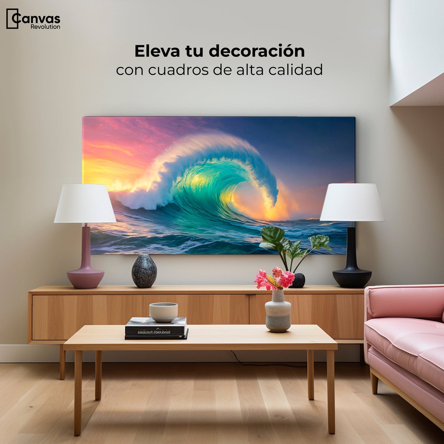 Cuadros Decorativos Canvas Revolution | Ola Oceanica Ocaso | Montaje2
