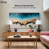Cuadros Decorativos Canvas Revolution | Olas Azul Doradas | Montaje2