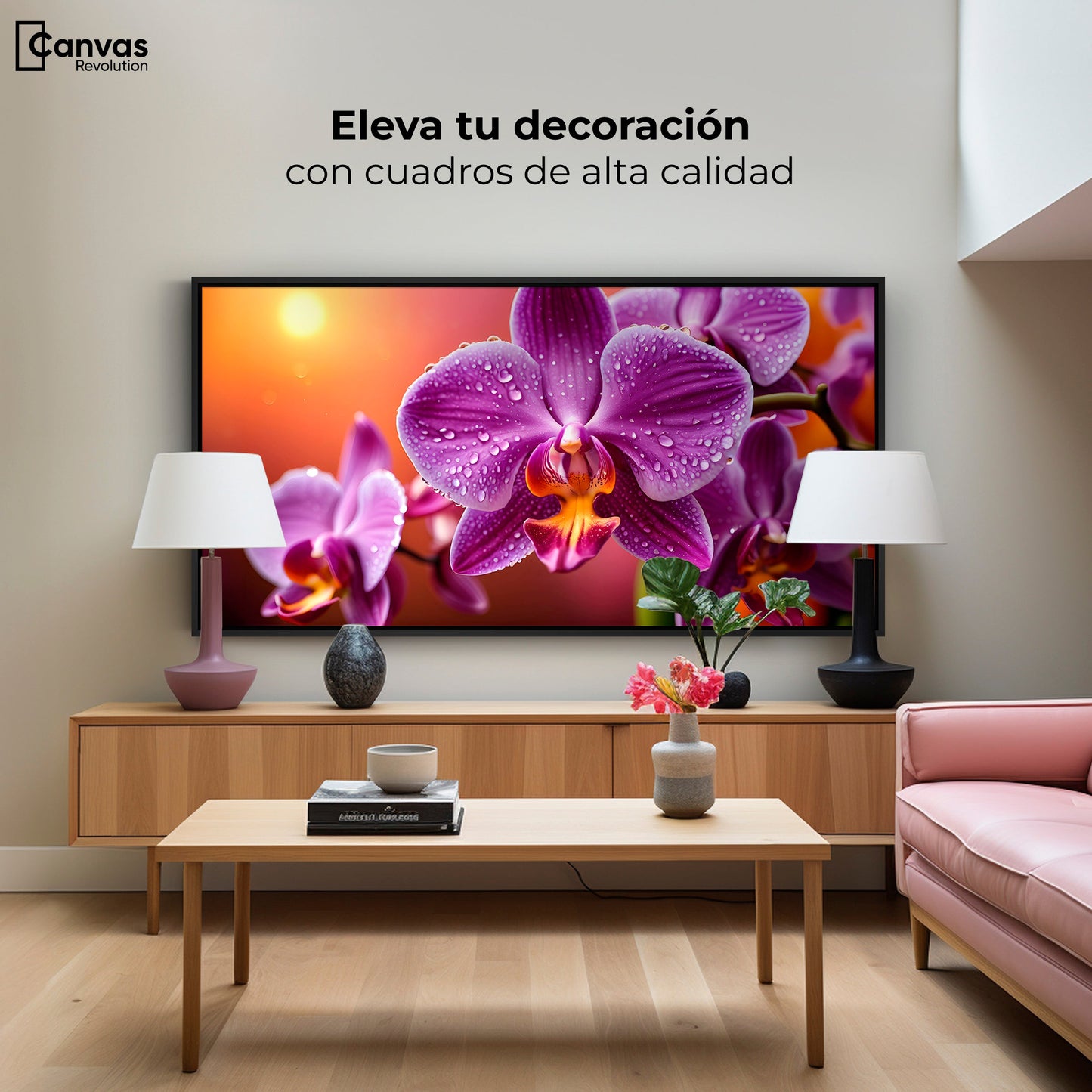 Cuadros Decorativos Canvas Revolution | Orquidea Morada Sol | Montaje2