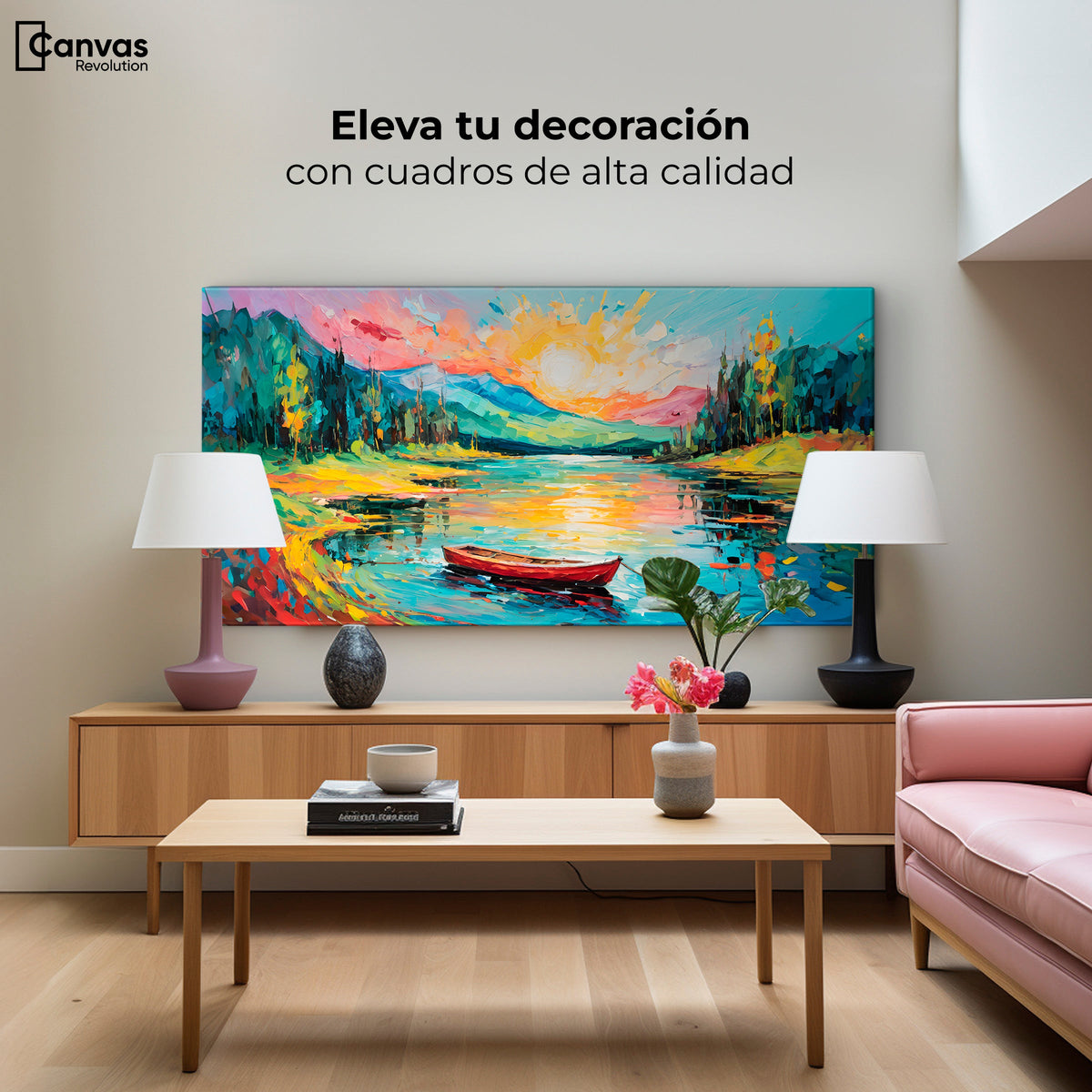 Cuadros Decorativos Canvas Revolution | Reflejos Bote Lago | Montaje2