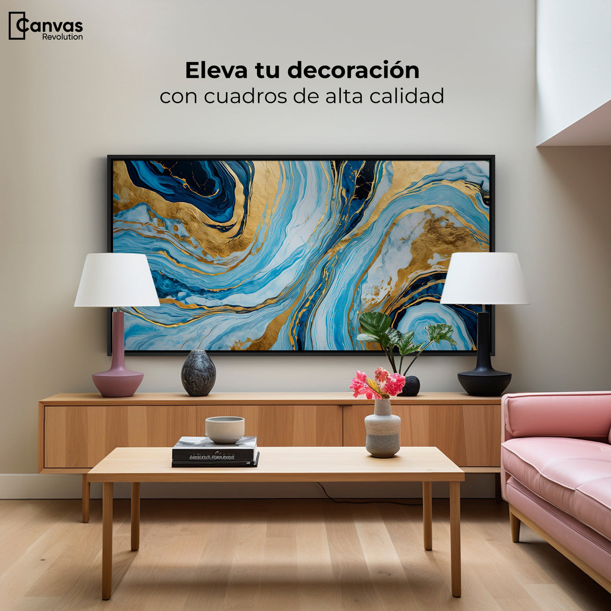 Cuadros Decorativos Canvas Revolution | Remolinos Dorados | Montaje2