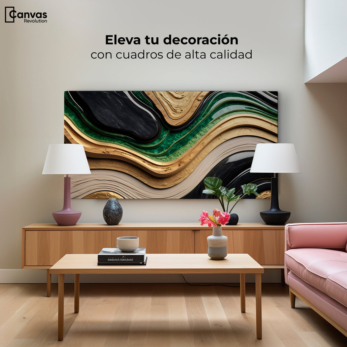 Cuadros Decorativos Canvas Revolution | Rio Abstracto Jade | Montaje2