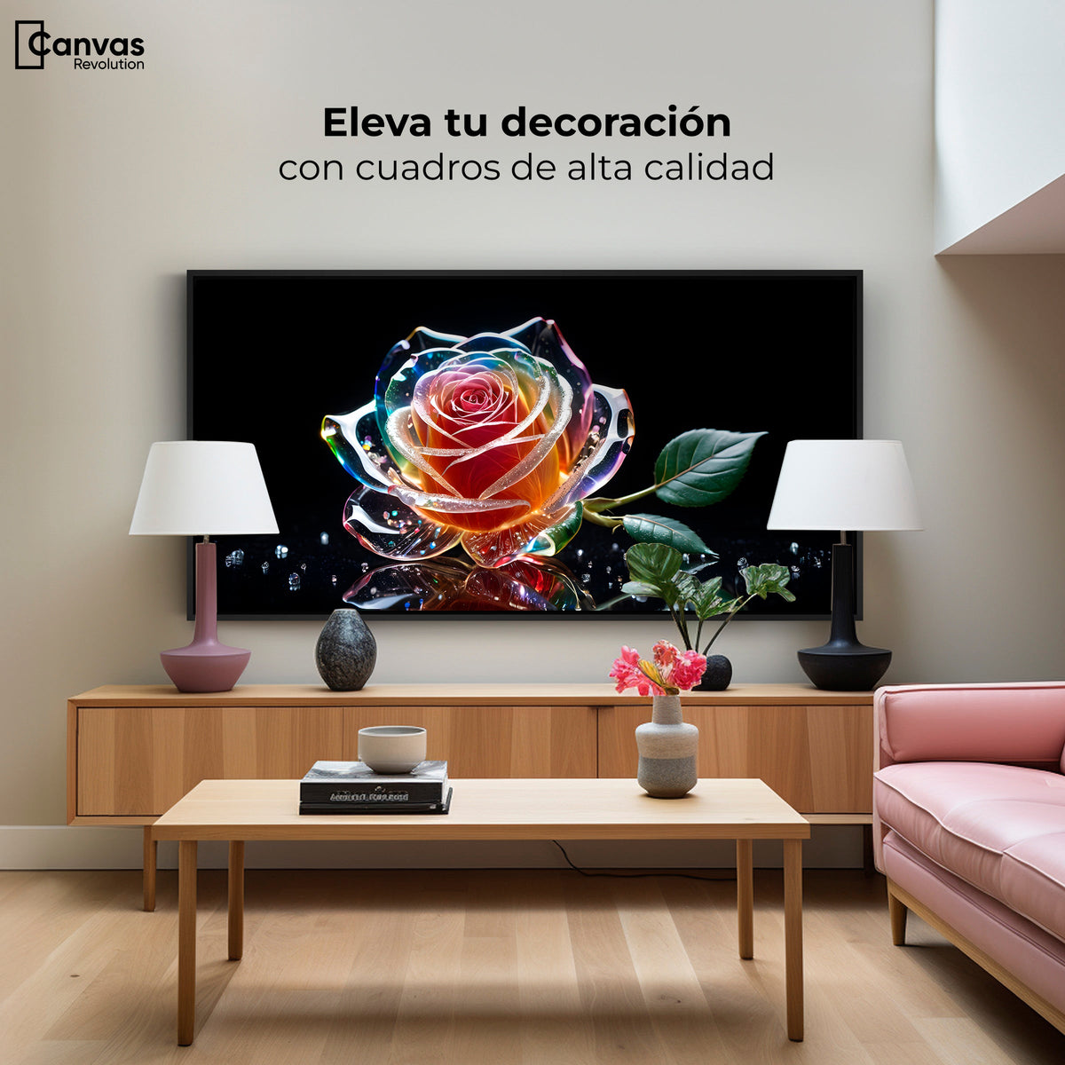 Cuadros Decorativos Canvas Revolution | Rosa Cristal Puro | Montaje2
