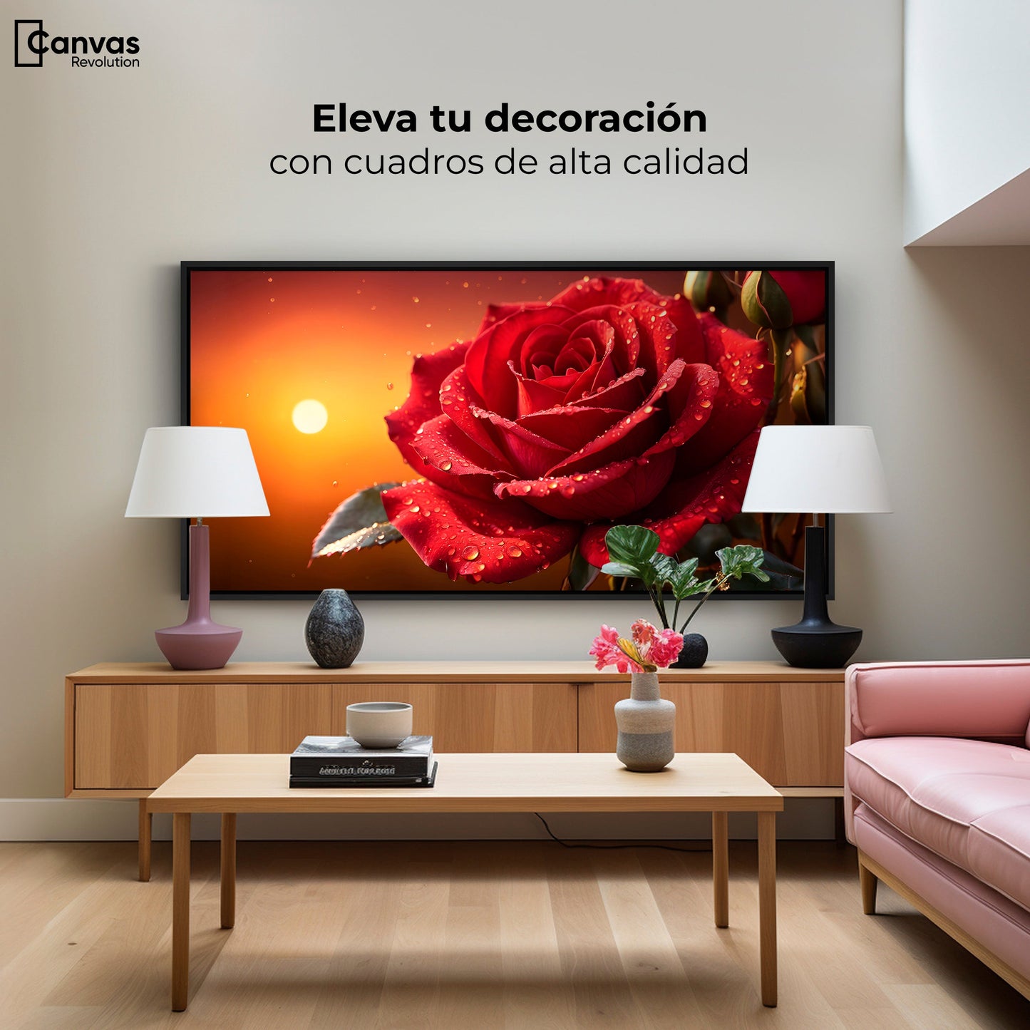 Cuadros Decorativos Canvas Revolution | Rosa Escarlata Viva | Montaje2