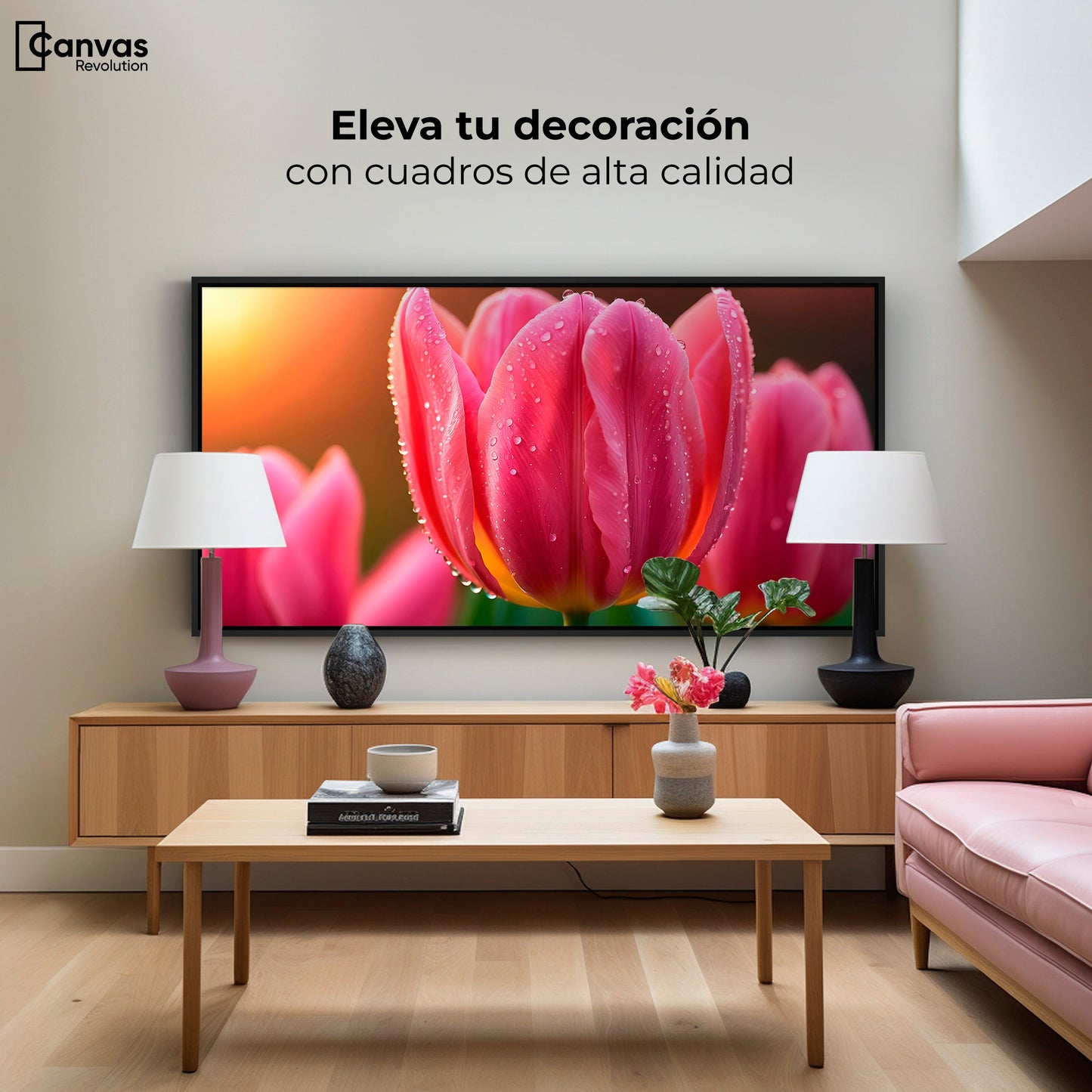 Cuadros Decorativos Canvas Revolution | Tulipan Rosa Eterno | Montaje2