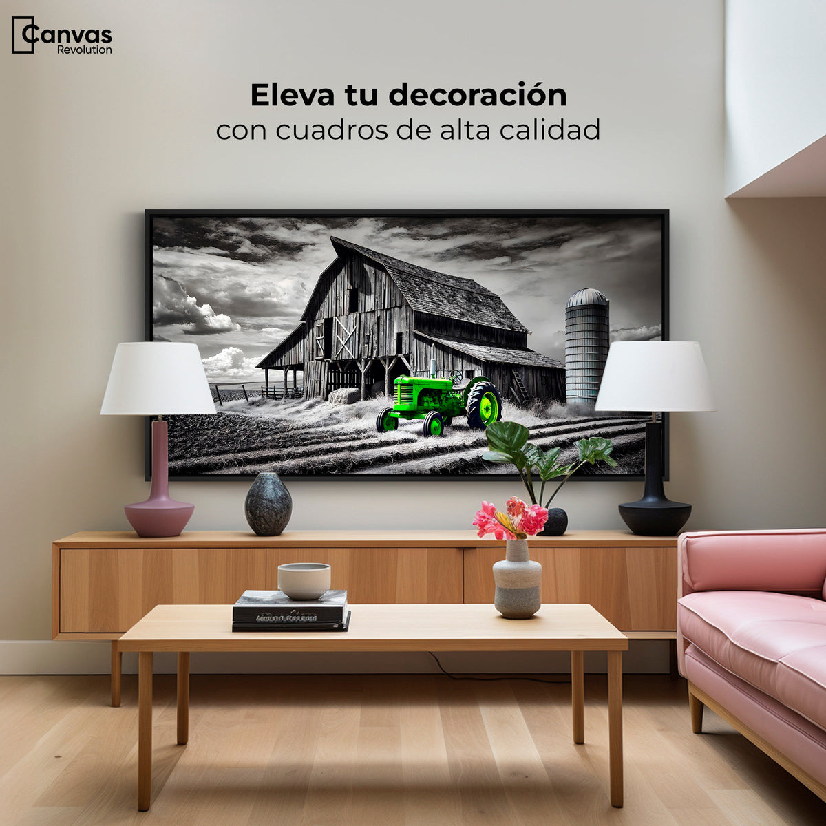 Cuadros Decorativos Canvas Revolution | Verde En La Granja | Montaje2