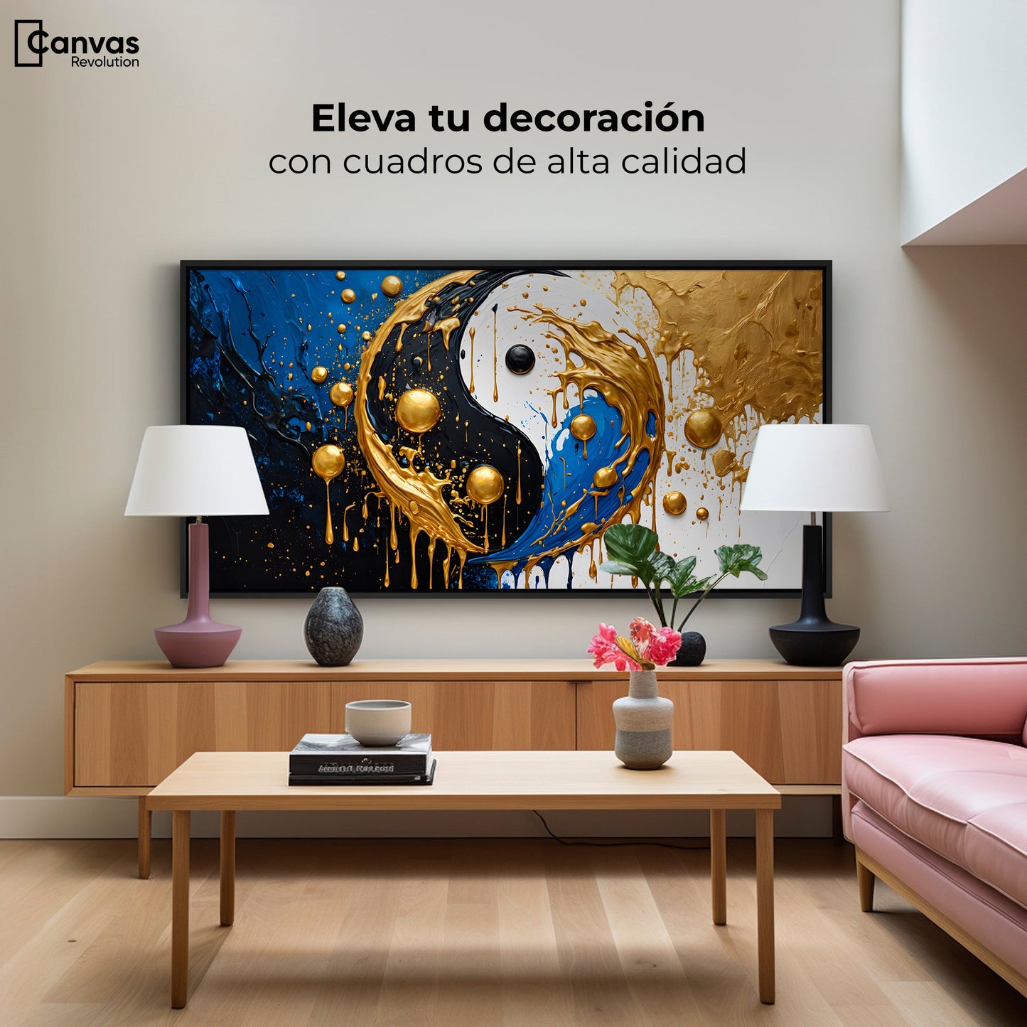 Cuadros Decorativos Canvas Revolution | Yin Yang Dorado | Montaje2