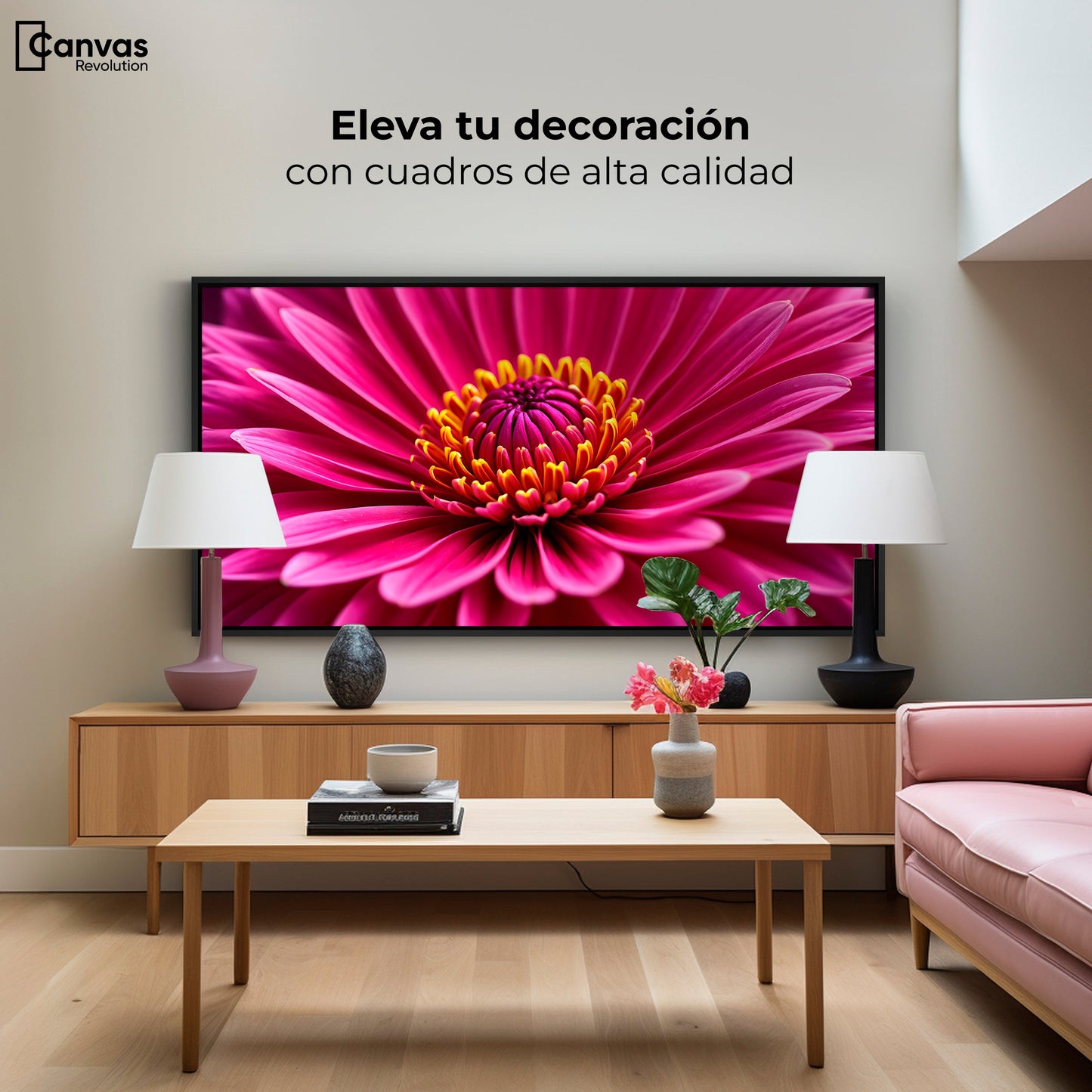 Cuadros Decorativos Canvas Revolution | Zinnia Magia Rosa | Montaje2