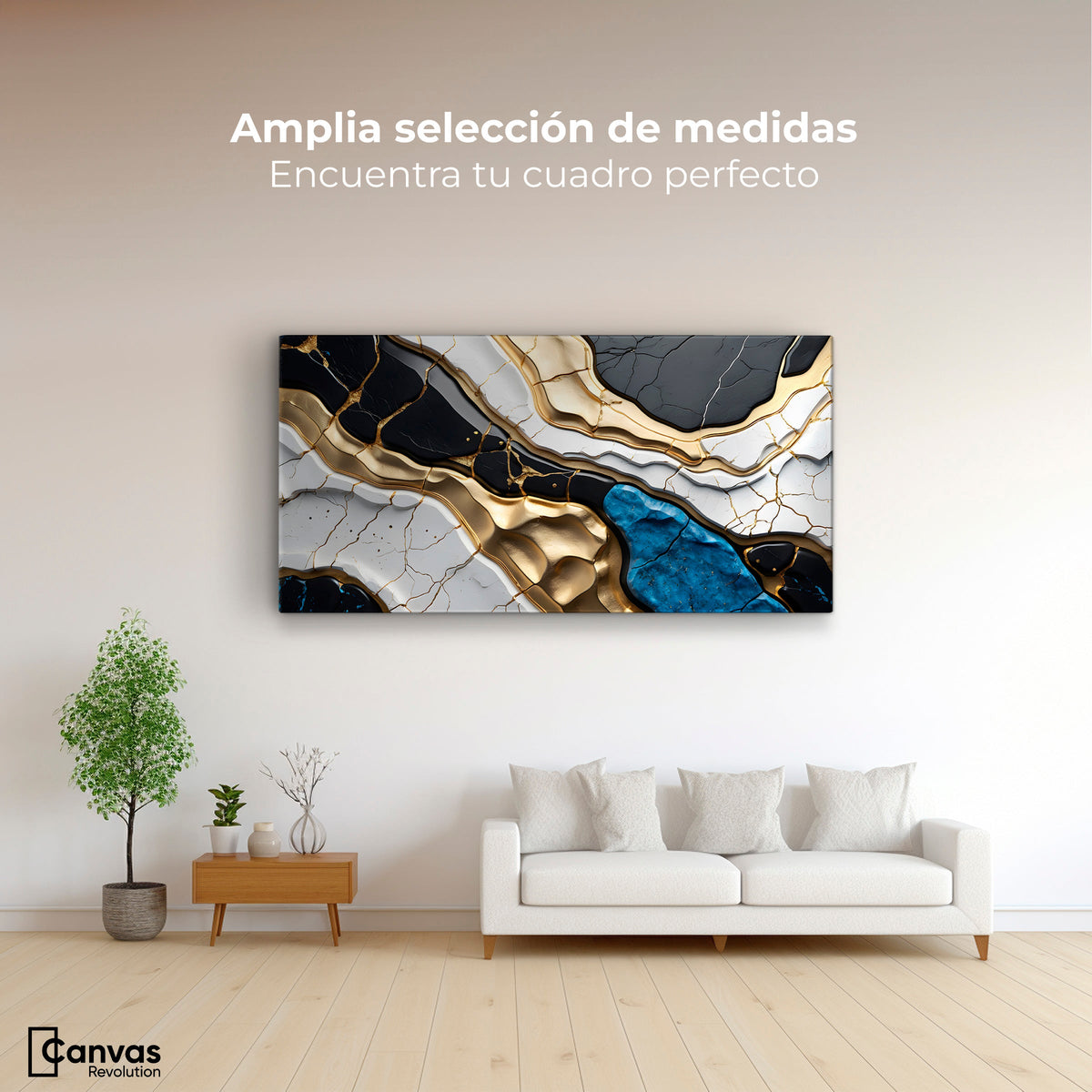 Cuadros Decorativos Canvas Revolution | Abstracto Dorado | Montaje3