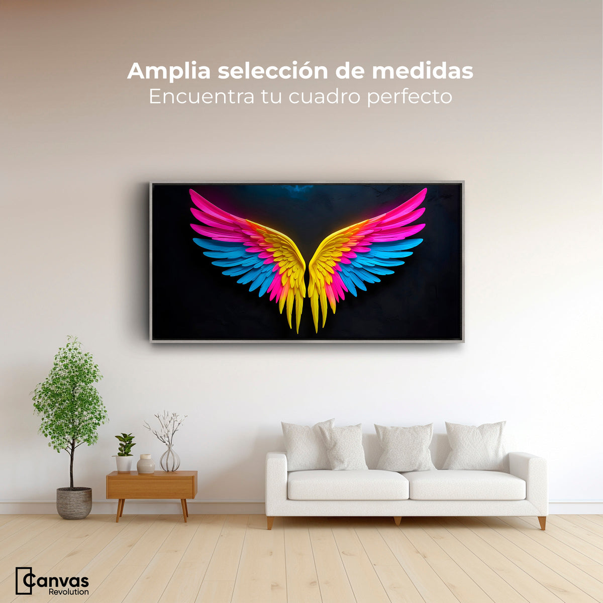 Cuadros Decorativos Canvas Revolution | Alas Angel Neon | Montaje3
