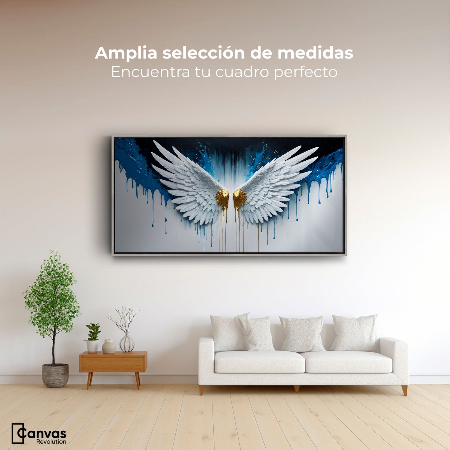 Cuadros Decorativos Canvas Revolution | Alas Corazon Dorado | Montaje3
