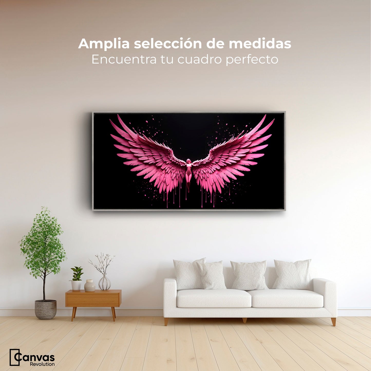 Cuadros Decorativos Canvas Revolution | Alas Rosadas Angel | Montaje3