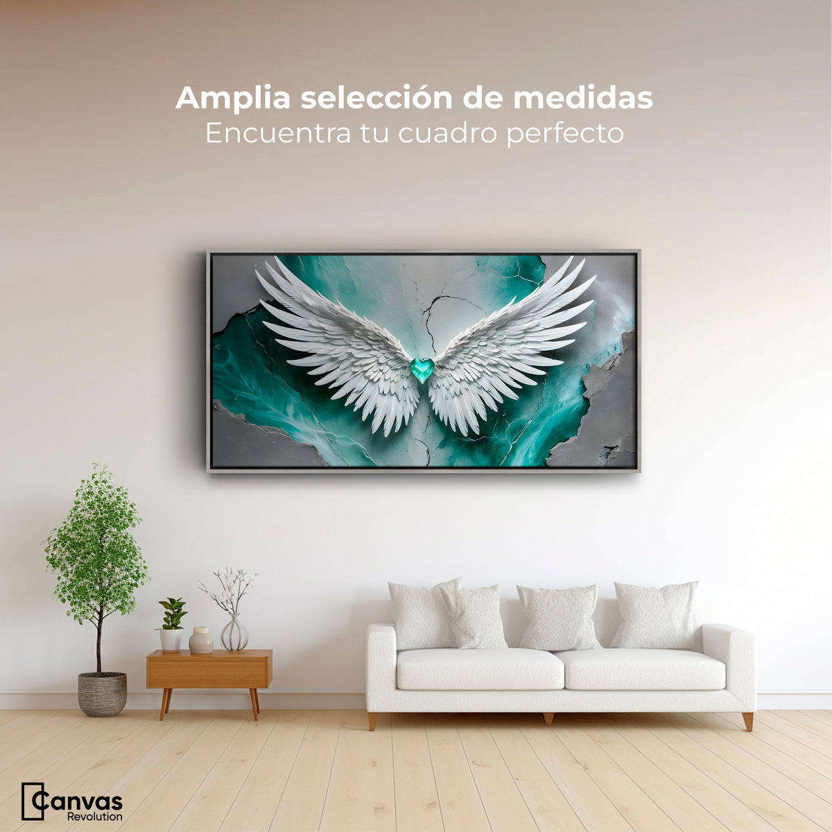 Cuadros Decorativos Canvas Revolution | Alas Vida Esmeralda | Montaje3