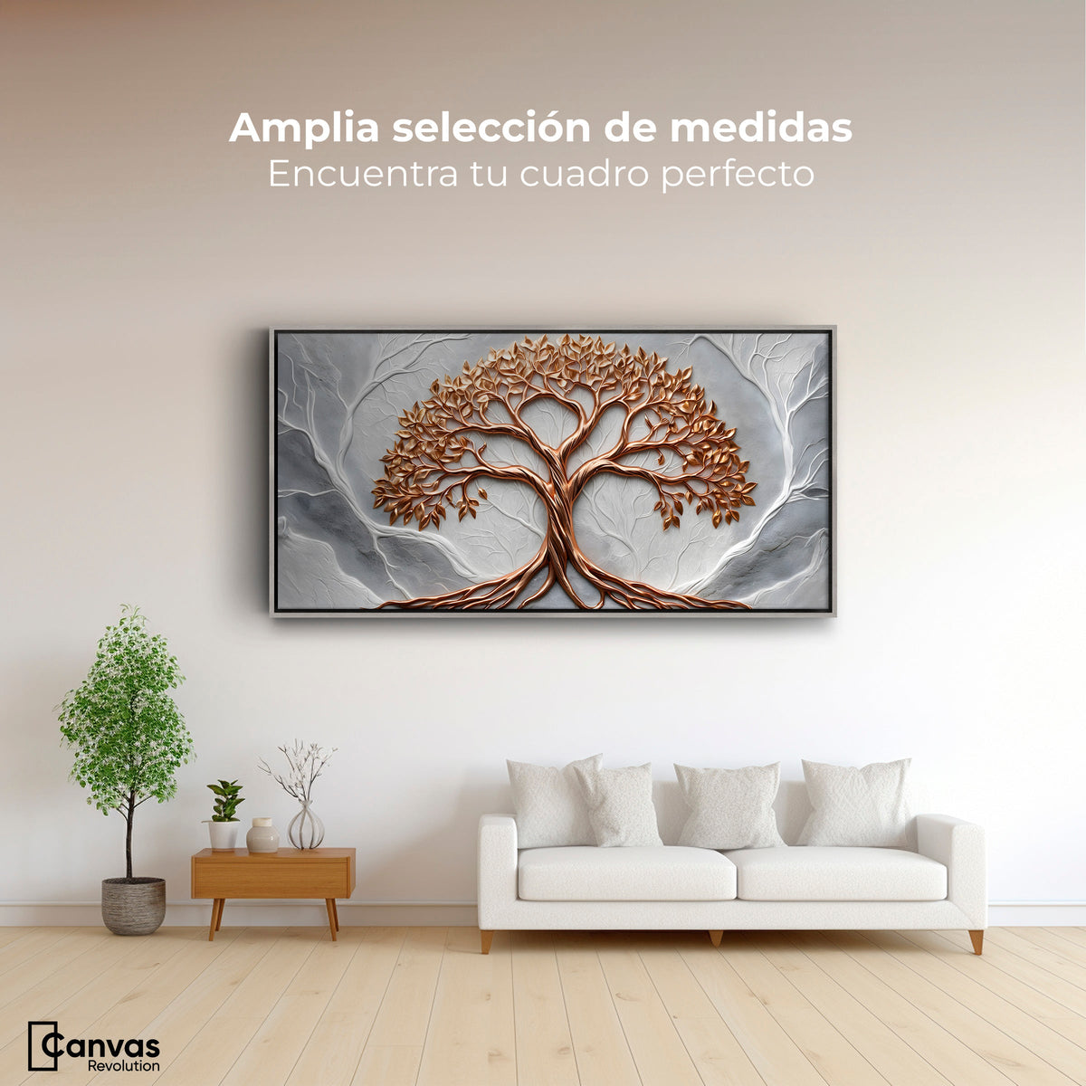 Cuadros Decorativos Canvas Revolution | Arbol Piedra Oro | Montaje3