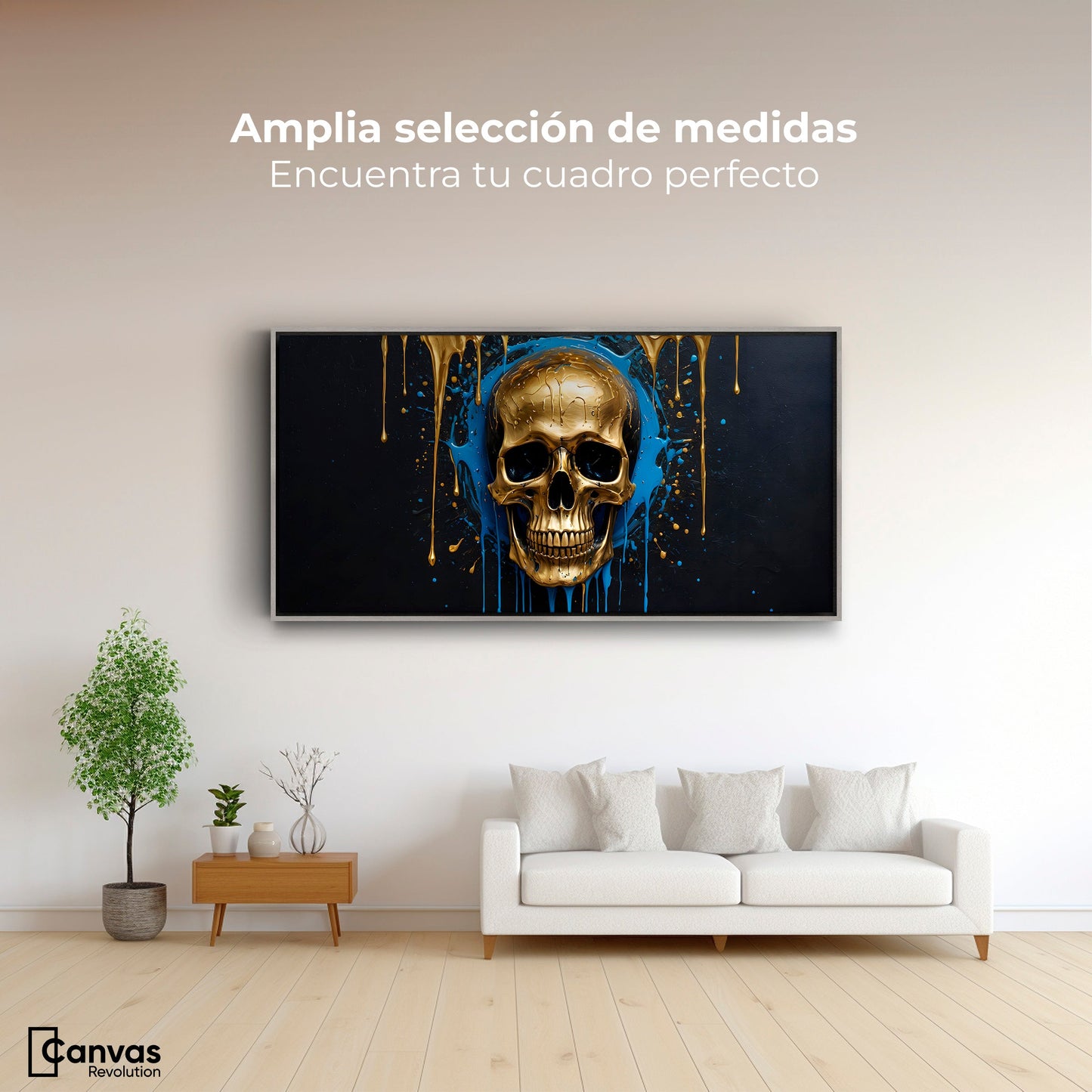 Cuadros Decorativos Canvas Revolution | Calvera Azul Dorado | Montaje3
