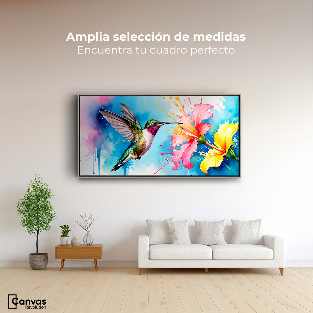 Cuadros Decorativos Canvas Revolution | Colibri Abstracto | Montaje3
