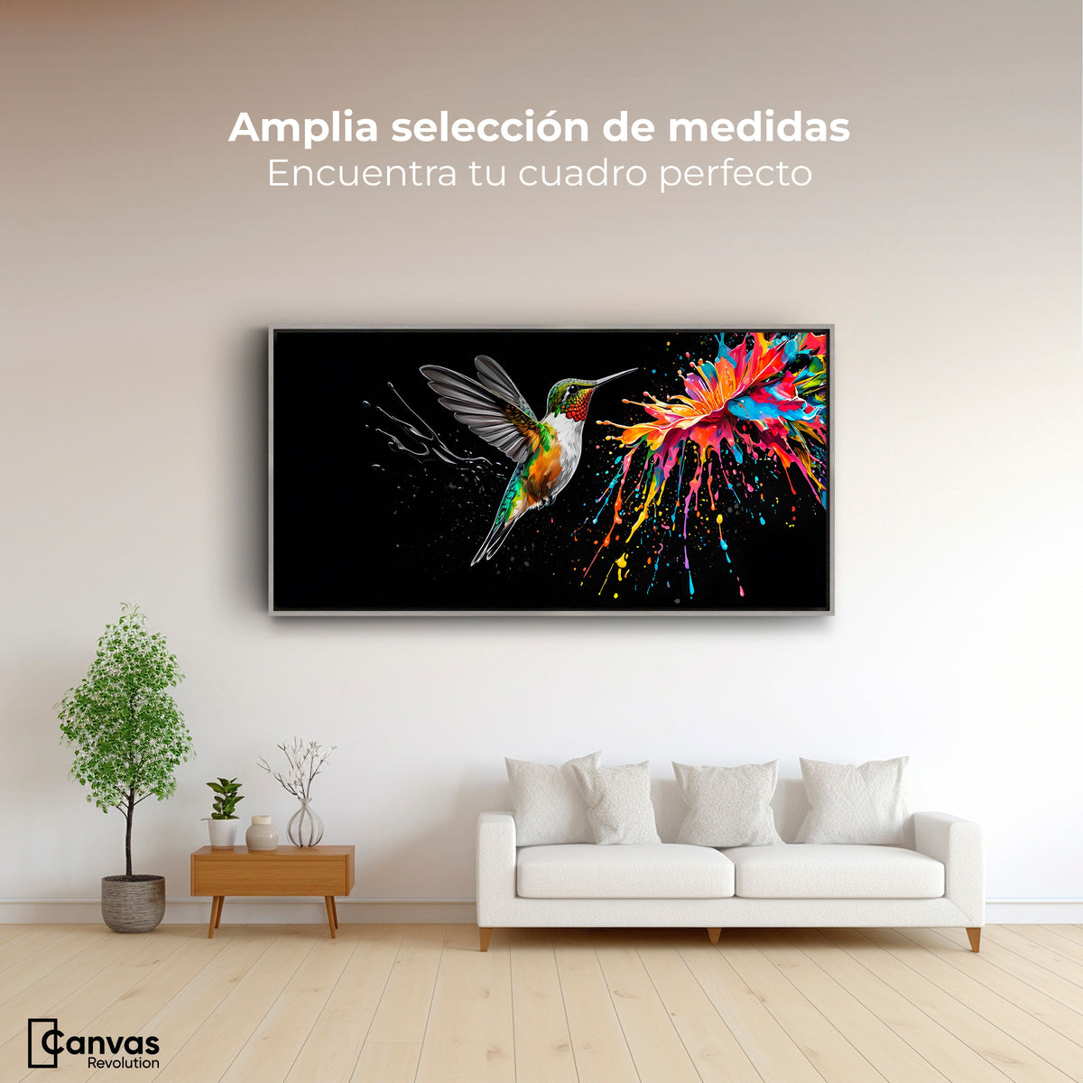 Cuadros Decorativos Canvas Revolution | Colibri Luminoso | Montaje3