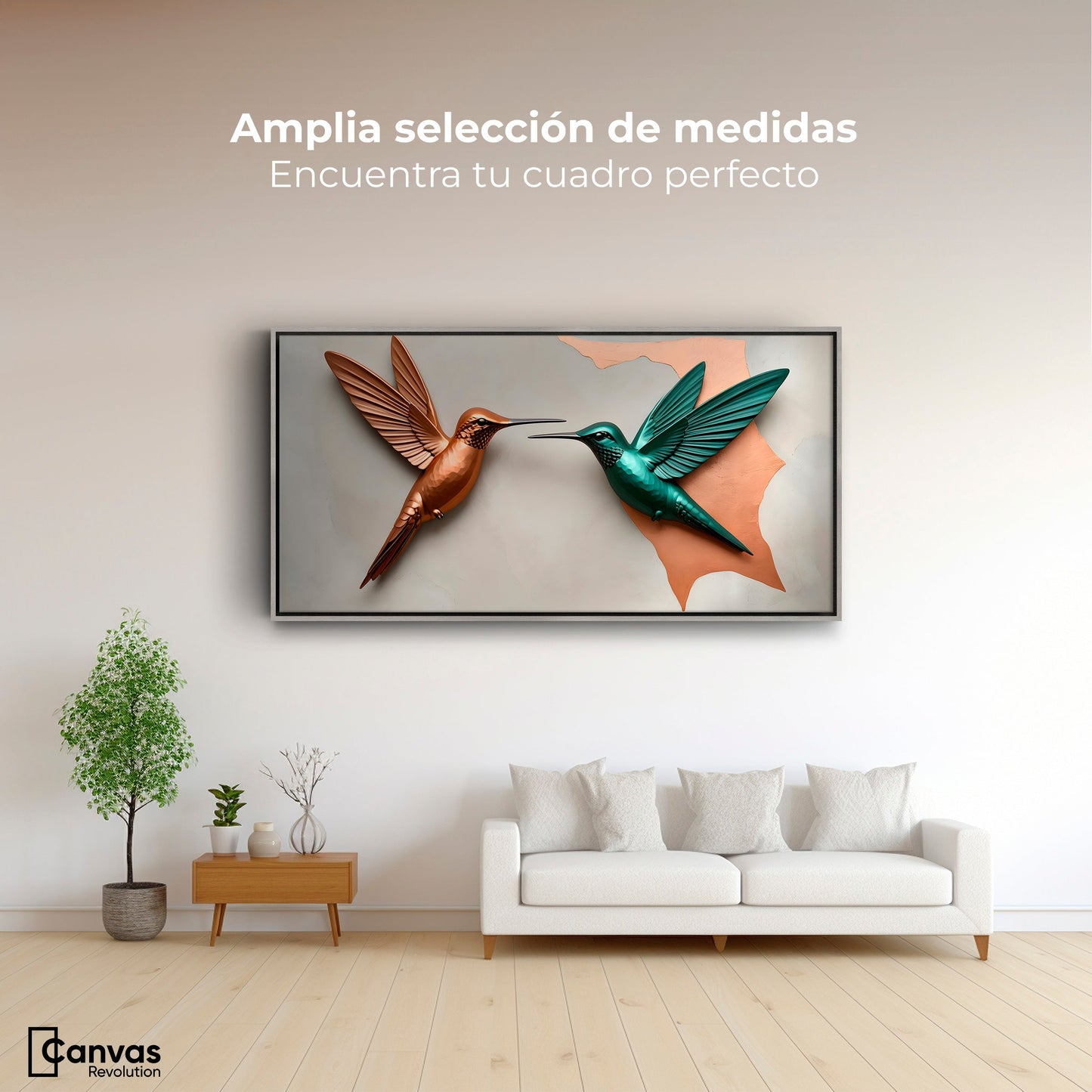 Cuadros Decorativos Canvas Revolution | Colibri Verde Cobre | Montaje3