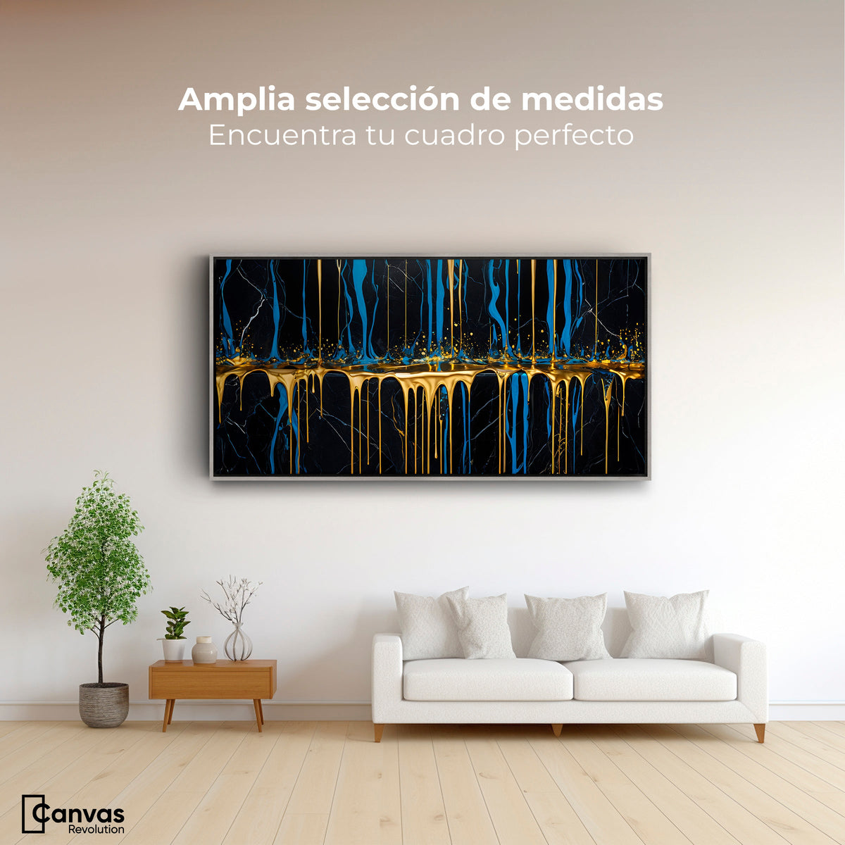Cuadros Decorativos Canvas Revolution | Corrientes Doradas | Montaje3