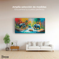 Cuadros Decorativos Canvas Revolution | Cruce Elefantes | Montaje3