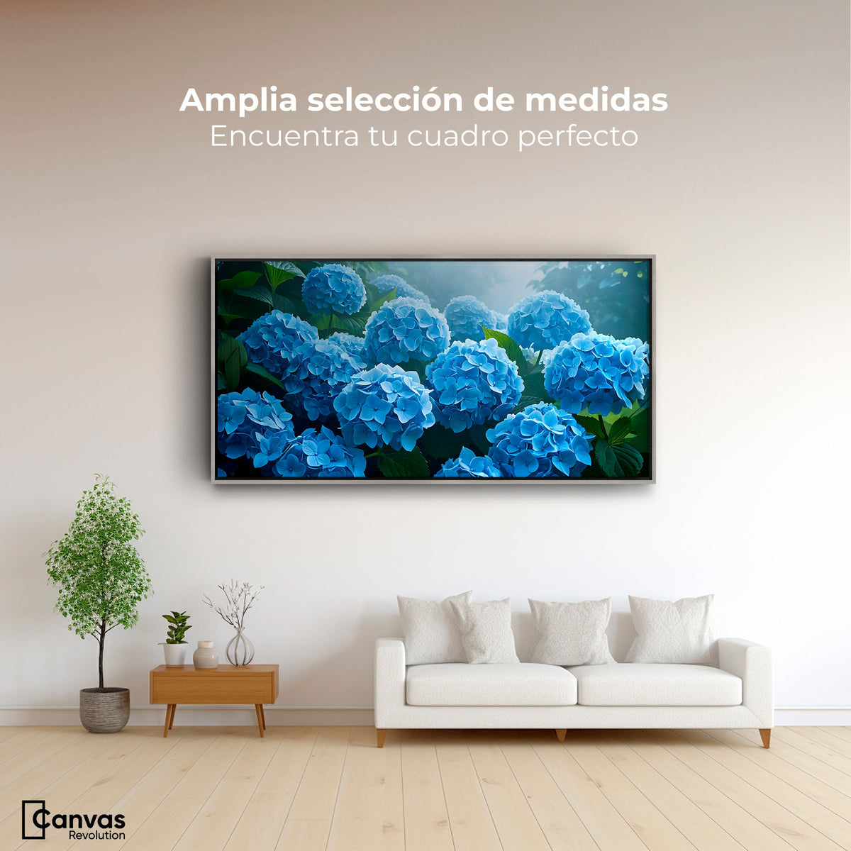 Cuadros Decorativos Canvas Revolution | Hortensias Azules | Montaje3