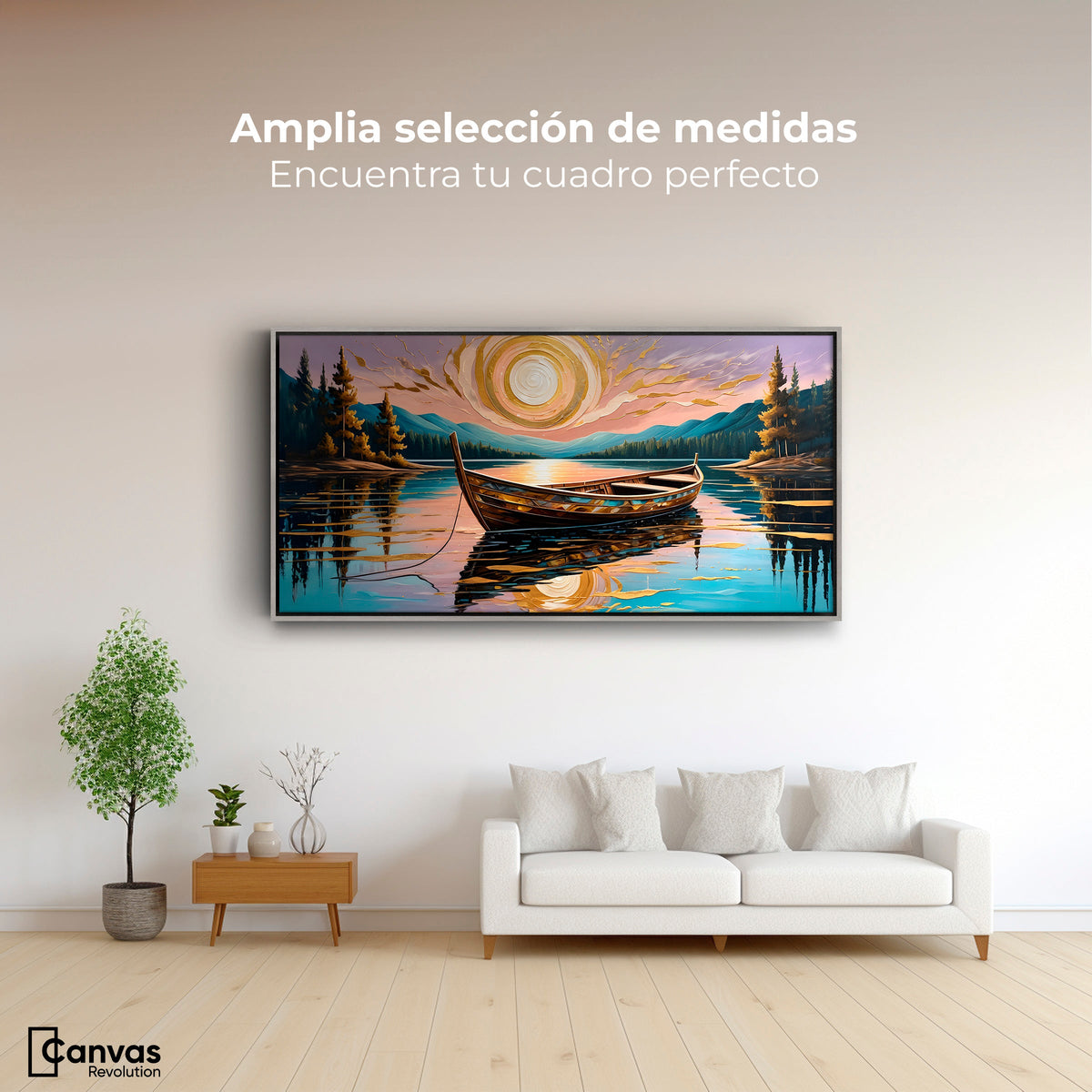 Cuadros Decorativos Canvas Revolution | Lago De Luz Dorada | Montaje3