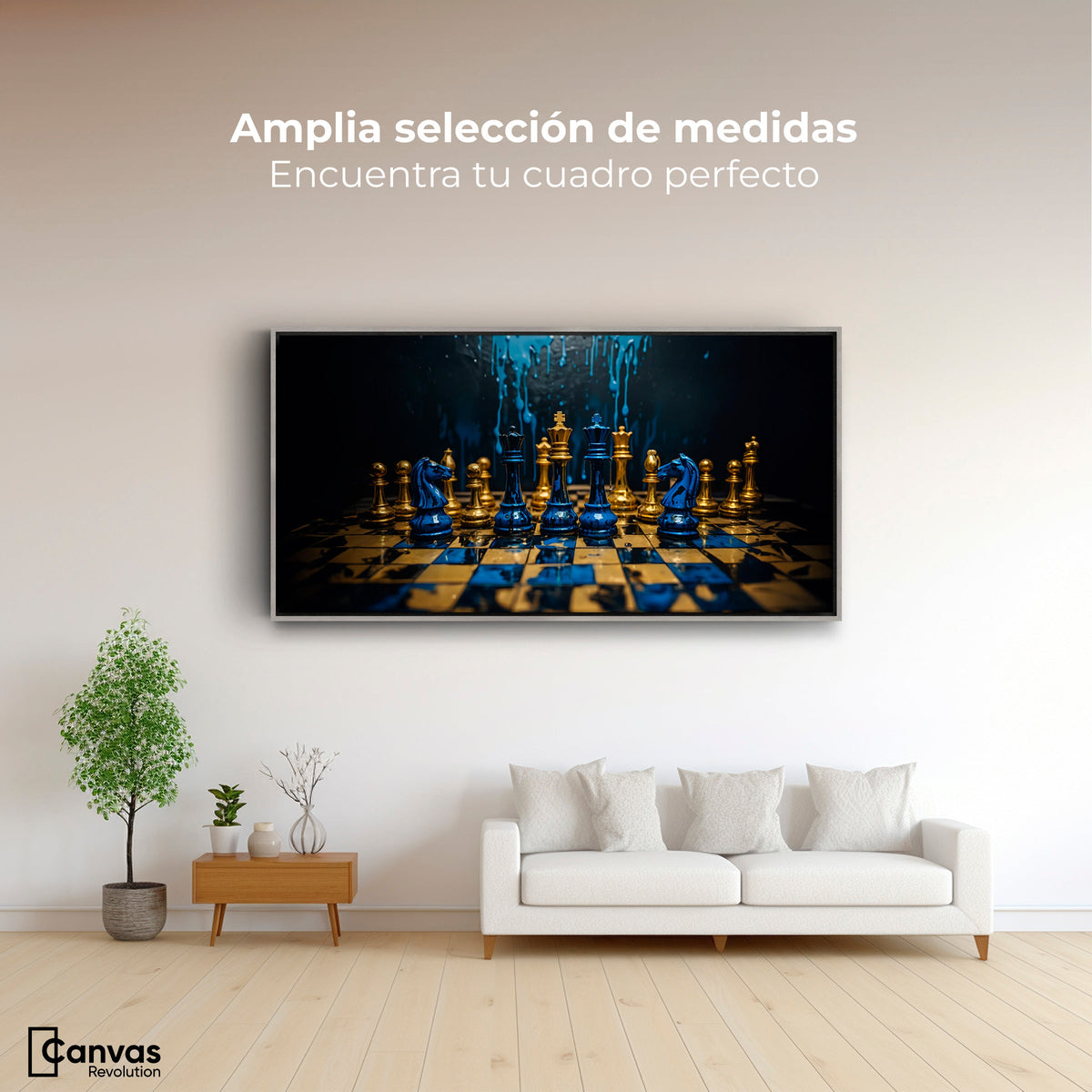 Cuadros Decorativos Canvas Revolution | Majestad Azul Oro | Montaje3