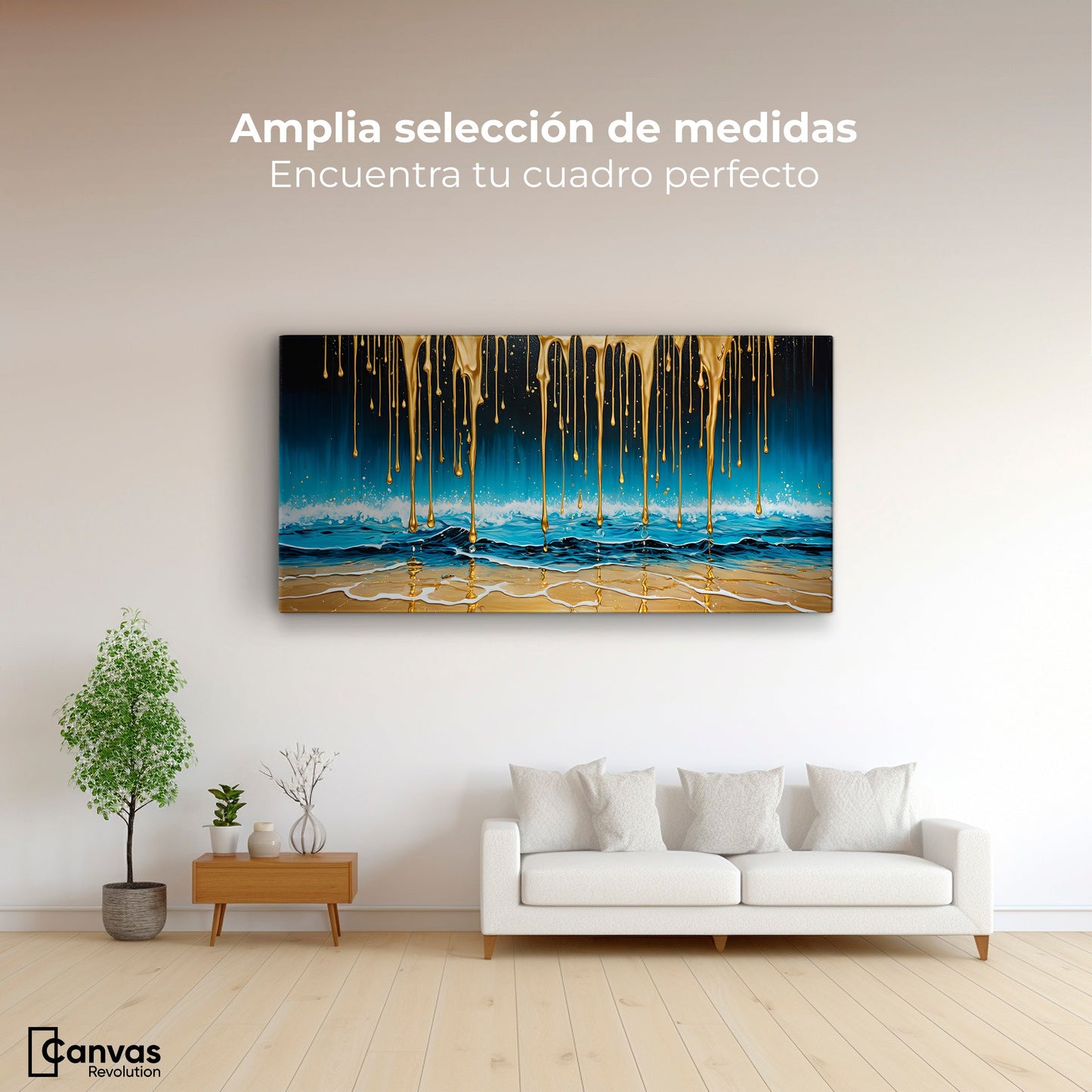 Cuadros Decorativos Canvas Revolution | Mar Nocturno Dorado | Montaje3