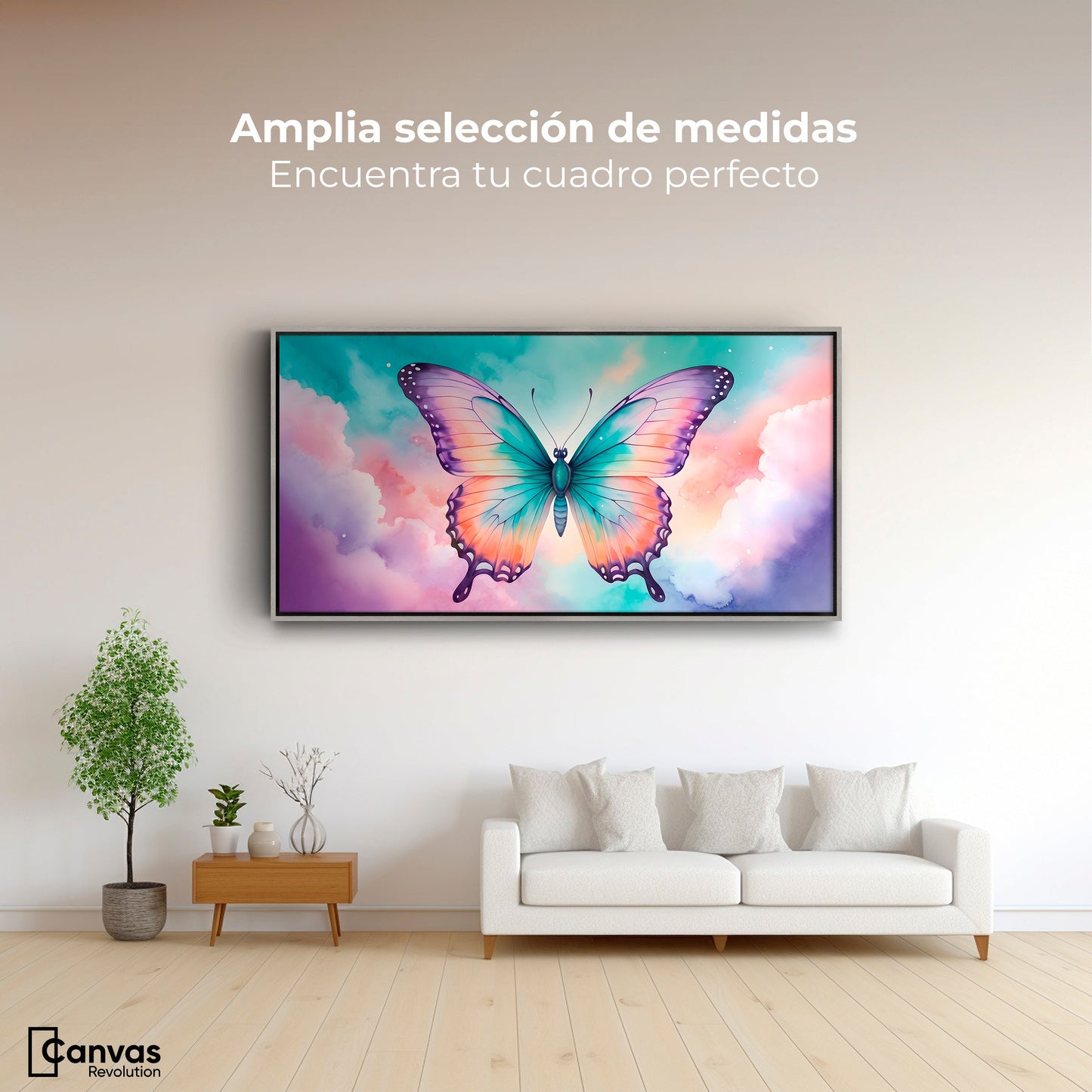 Cuadros Decorativos Canvas Revolution | Mariposa Celeste | Montaje3