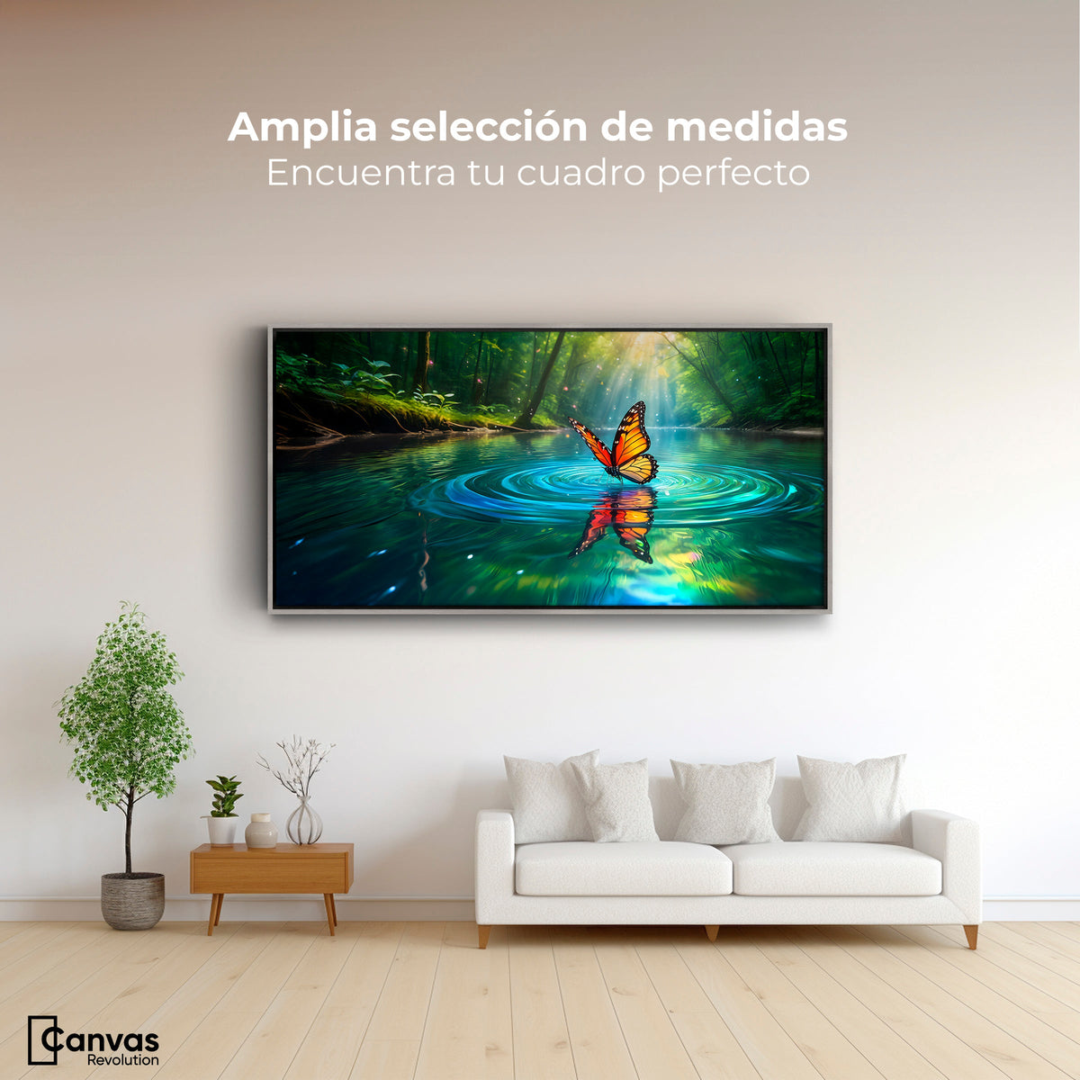 Cuadros Decorativos Canvas Revolution | Mariposa Y Agua | Montaje3