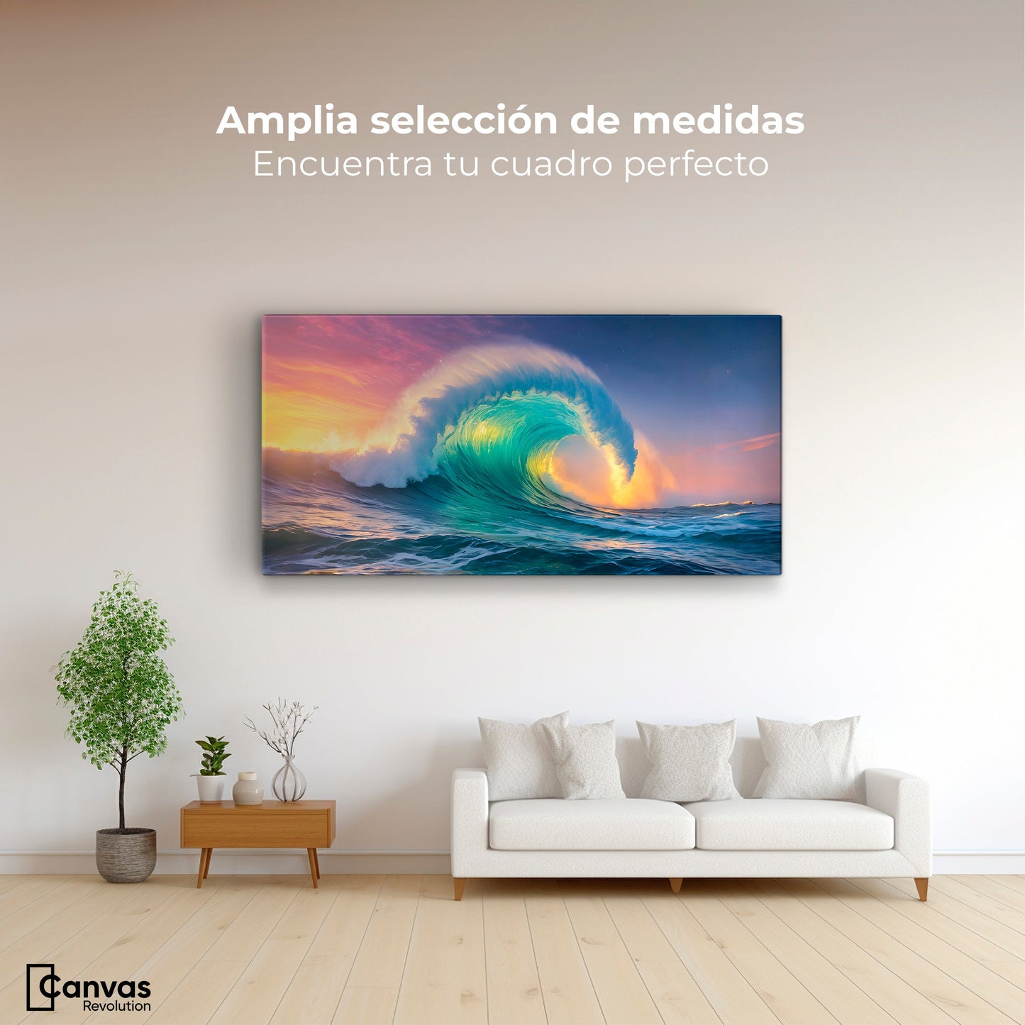 Cuadros Decorativos Canvas Revolution | Ola Oceanica Ocaso | Montaje3