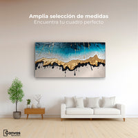 Cuadros Decorativos Canvas Revolution | Olas Azul Doradas | Montaje3