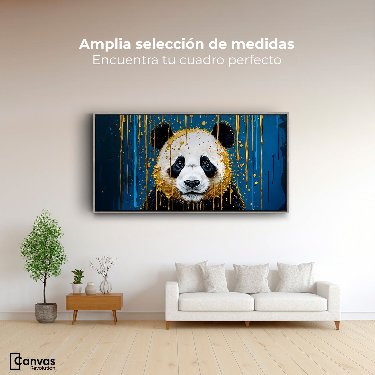 Cuadros Decorativos Canvas Revolution | Panda Lluvia Azul | Montaje3
