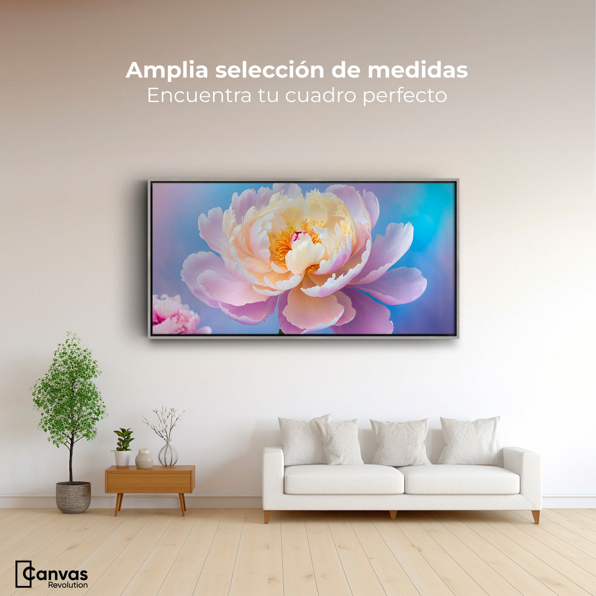 Cuadros Decorativos Canvas Revolution | Peonia Luz Eterna | Montaje3