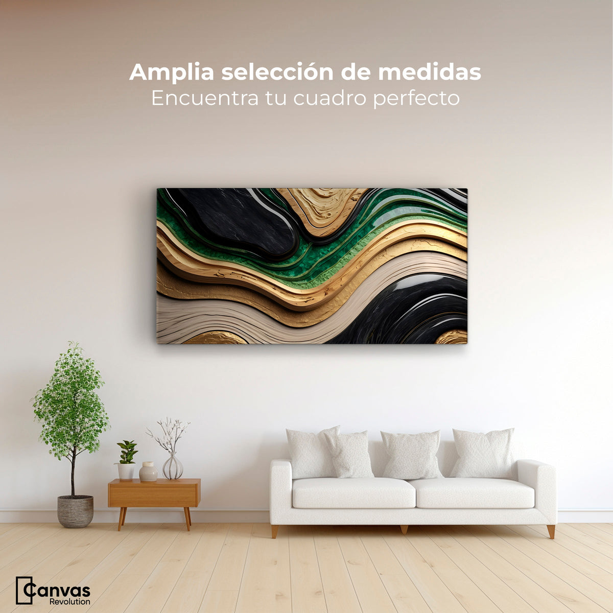 Cuadros Decorativos Canvas Revolution | Rio Abstracto Jade | Montaje3