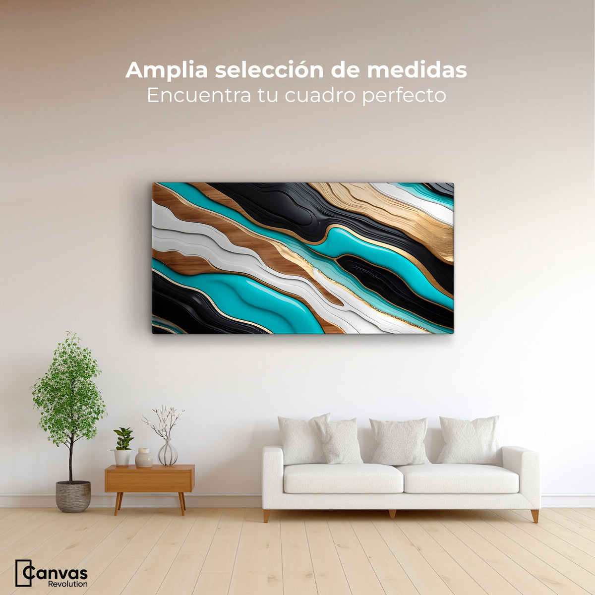 Cuadros Decorativos Canvas Revolution | Rio Oro Turquesa | Montaje3