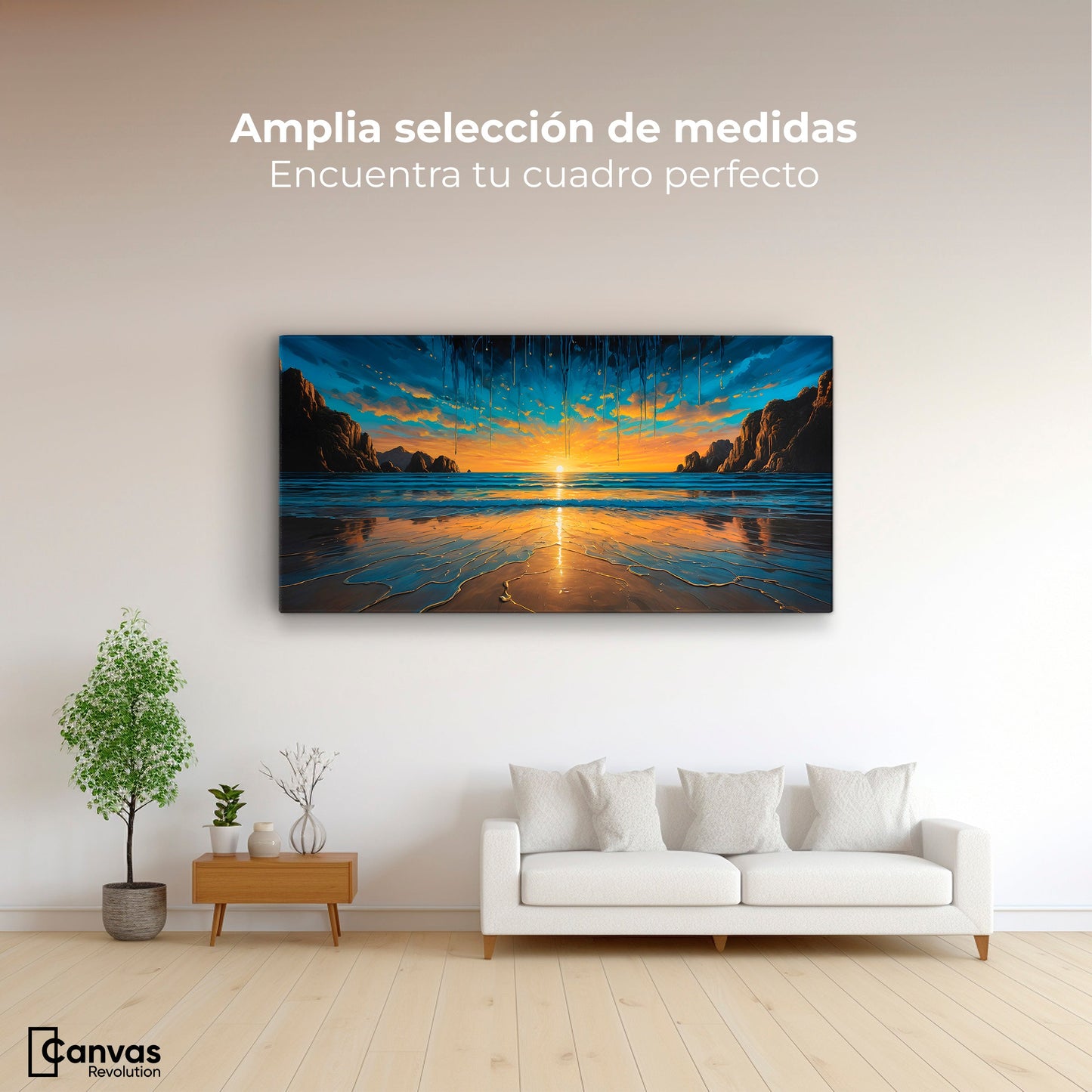 Cuadros Decorativos Canvas Revolution | Tranquilidad Dorada | Montaje3