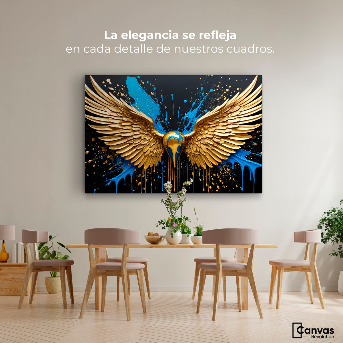 Cuadros Decorativos Canvas Revolution | Alas Angel Dorado | Montaje4