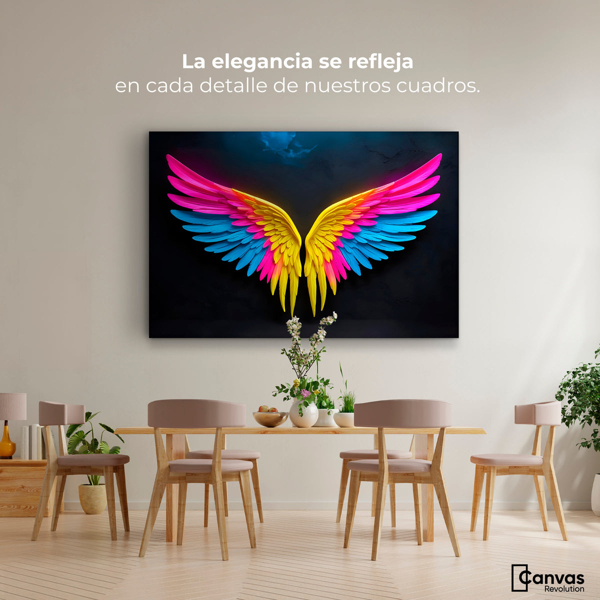Cuadros Decorativos Canvas Revolution | Alas Angel Neon | Montaje4