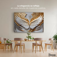Cuadros Decorativos Canvas Revolution | Alas Plumas Doradas | Montaje4