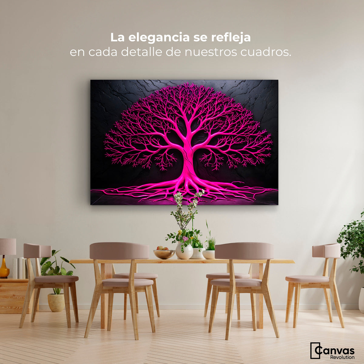 Cuadros Decorativos Canvas Revolution | Arbol Vida Rosa | Montaje4