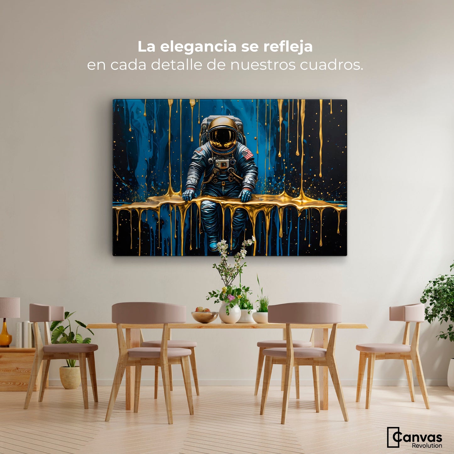 Cuadros Decorativos Canvas Revolution | Astronauta Dorado | Montaje4