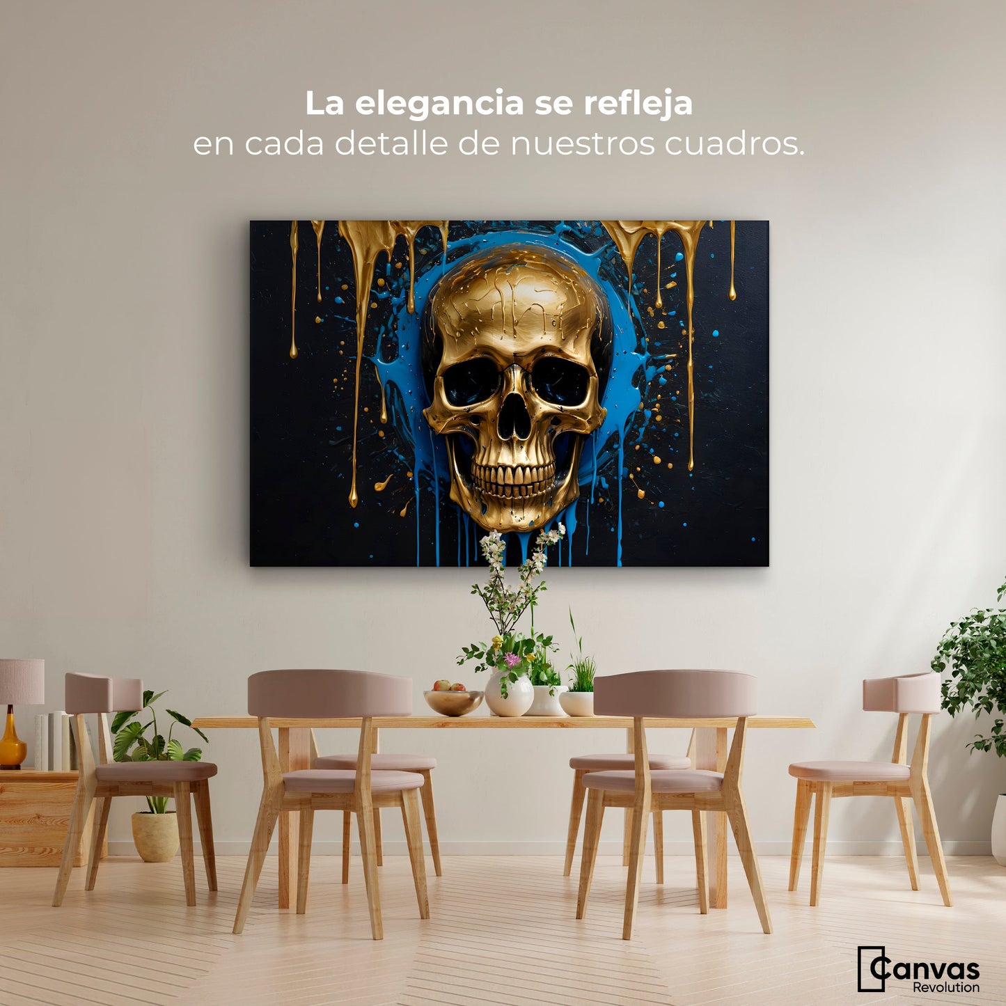Cuadros Decorativos Canvas Revolution | Calvera Azul Dorado | Montaje4