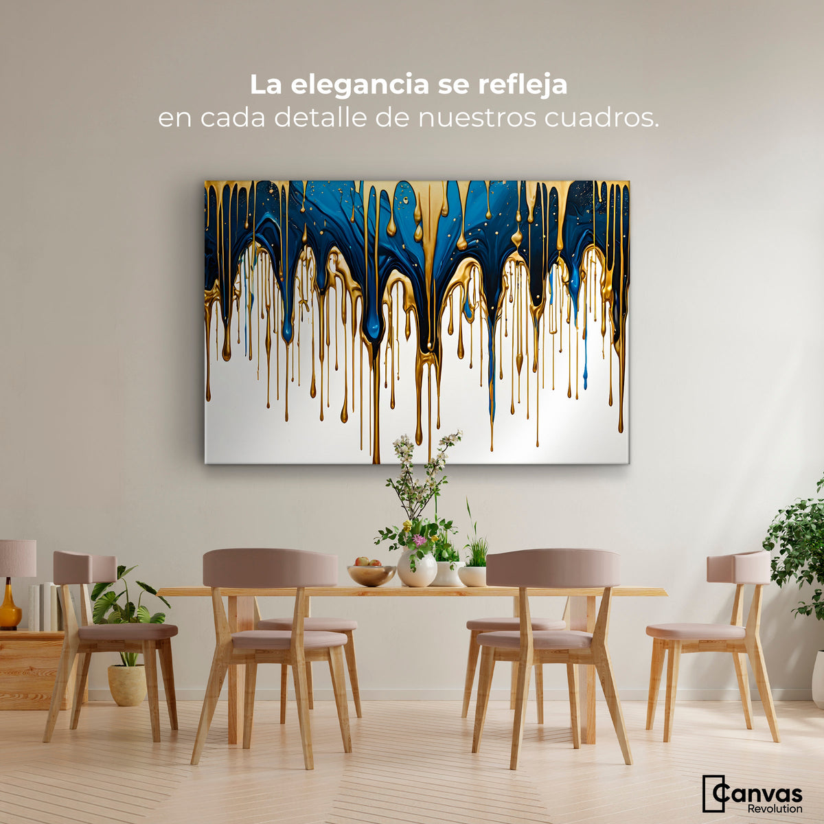 Cuadros Decorativos Canvas Revolution | Cascada Azul Dorado | Montaje4