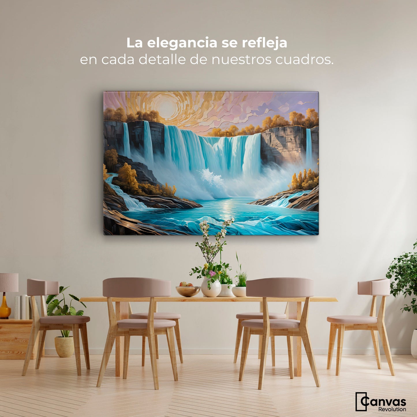 Cuadros Decorativos Canvas Revolution | Cascada Dorada Sol | Montaje4