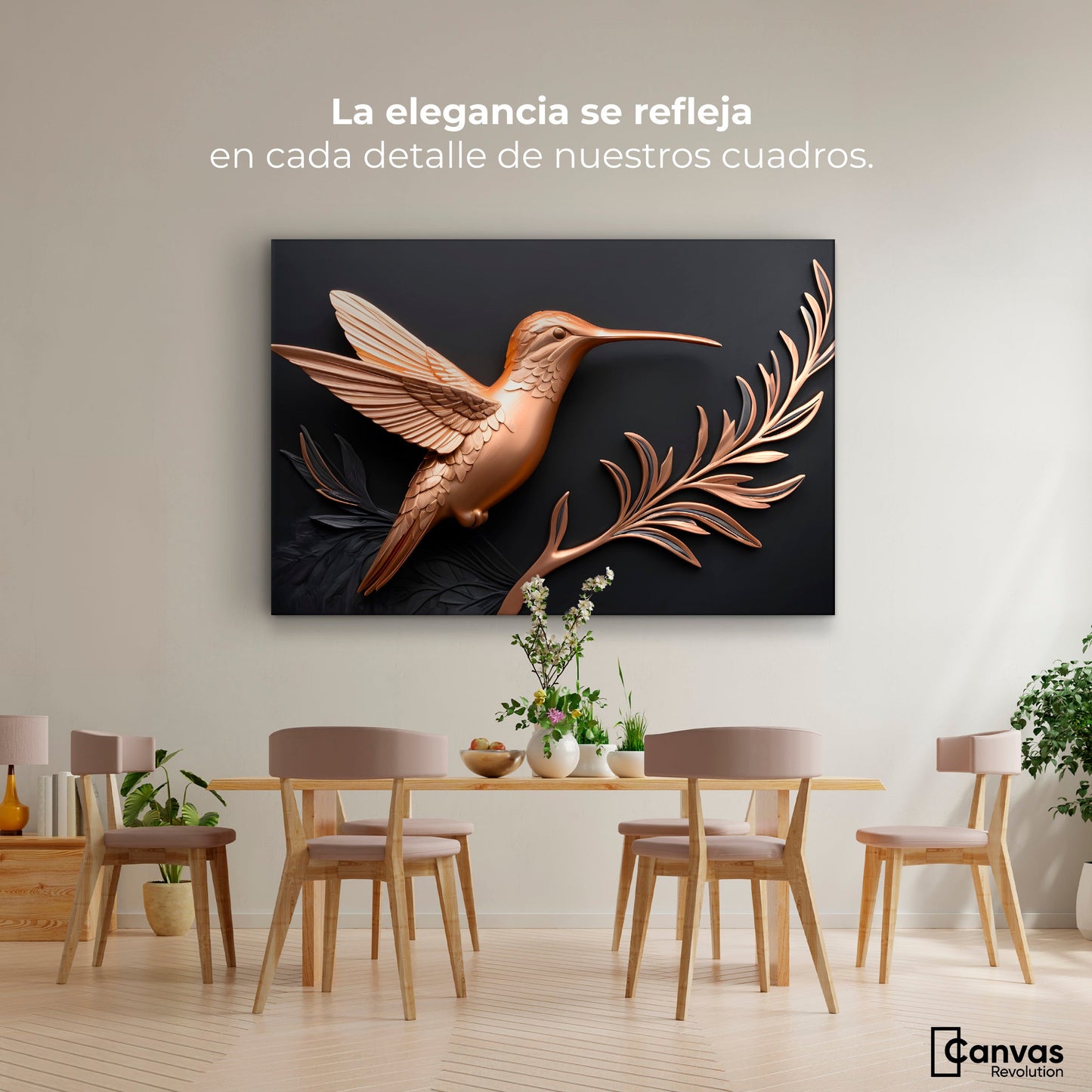 Cuadros Decorativos Canvas Revolution | Colibri Dorado | Montaje4