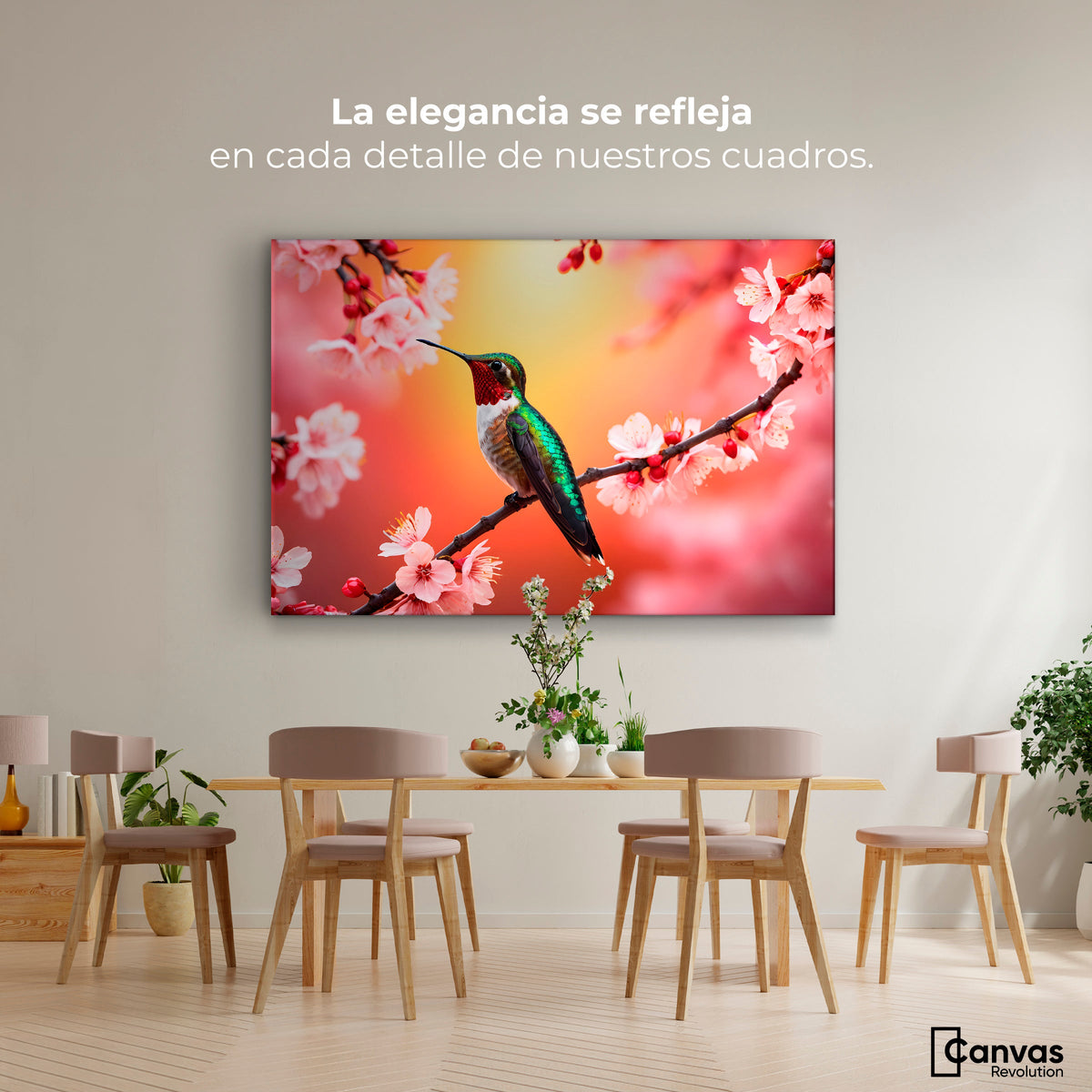 Cuadros Decorativos Canvas Revolution | Colibri En Cerezo | Montaje4
