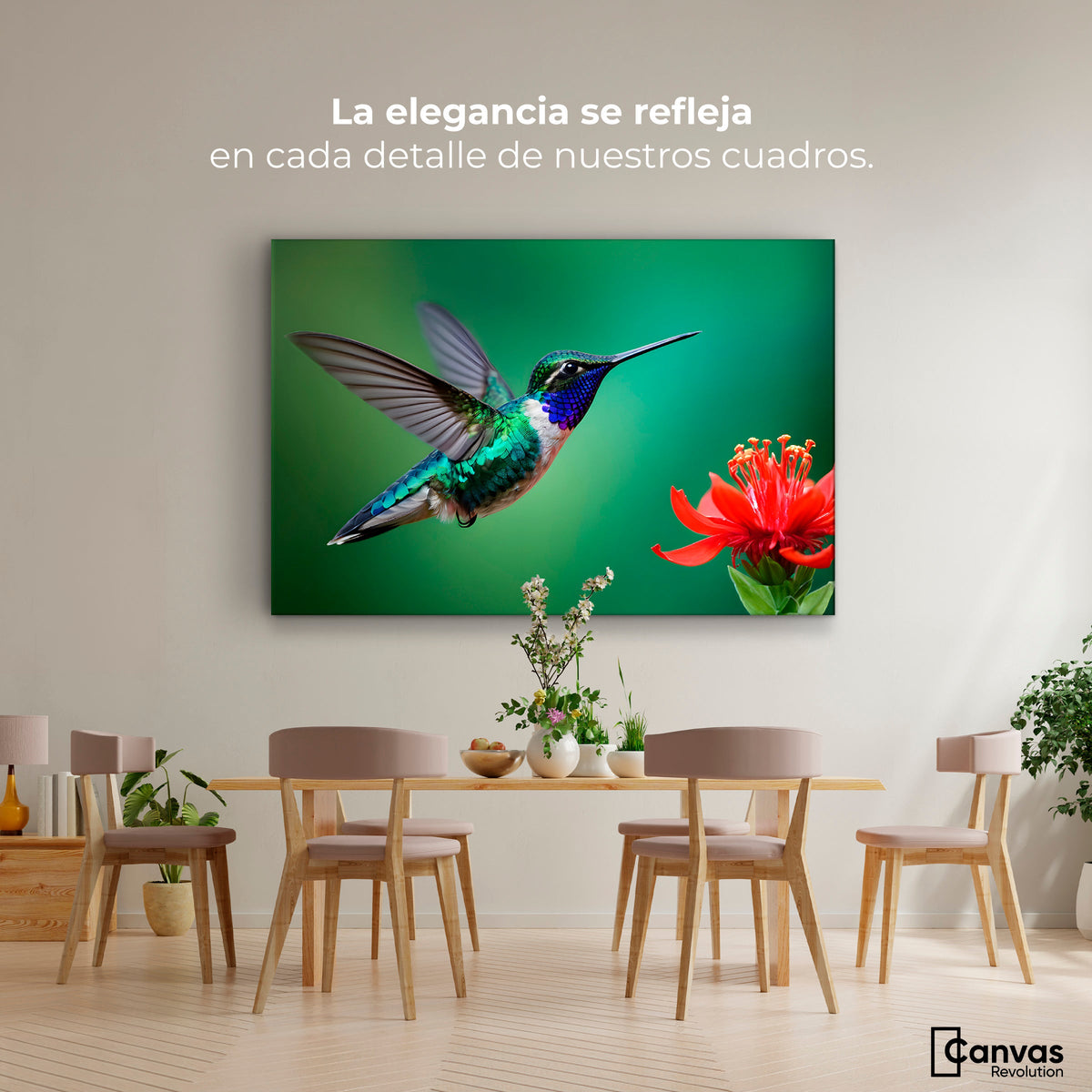 Cuadros Decorativos Canvas Revolution | Colibri En Rocio | Montaje4